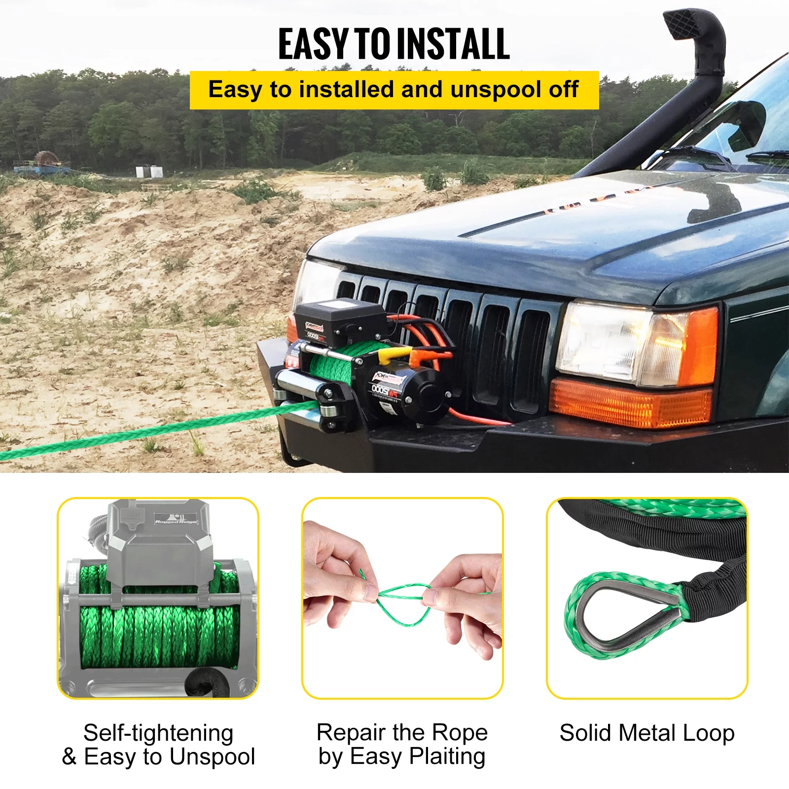 BENTISM Green Synthetic Winch Line 5/16 Inch X100FT Synthetic Winch Rope 12000 LBS Tow Rope for Car with Sheath (100ft)