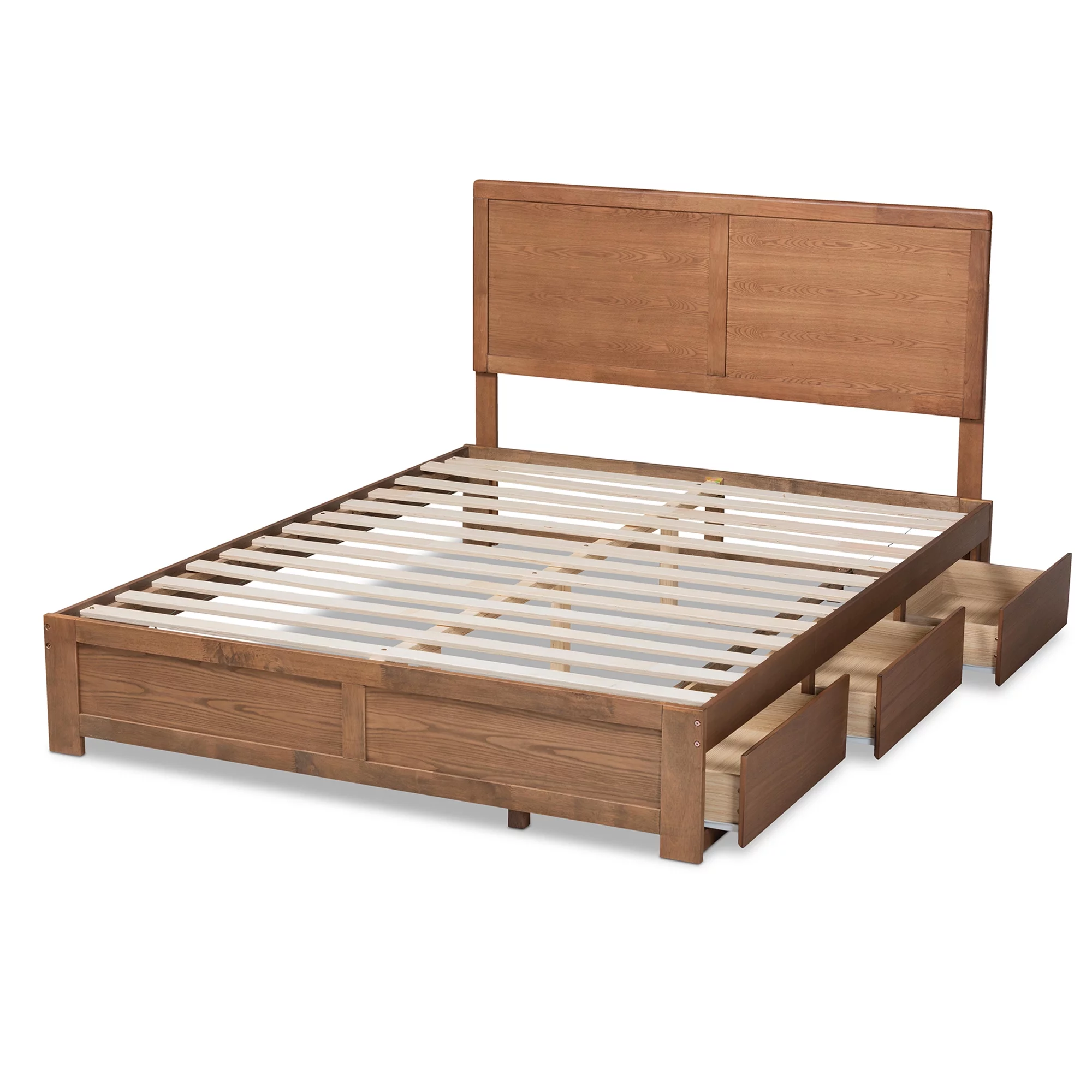 Baxton Studio Aras Modern and Contemporary Transitional Ash Walnut Brown Finished Wood Full Size 3-Drawer Platform Storage Bed