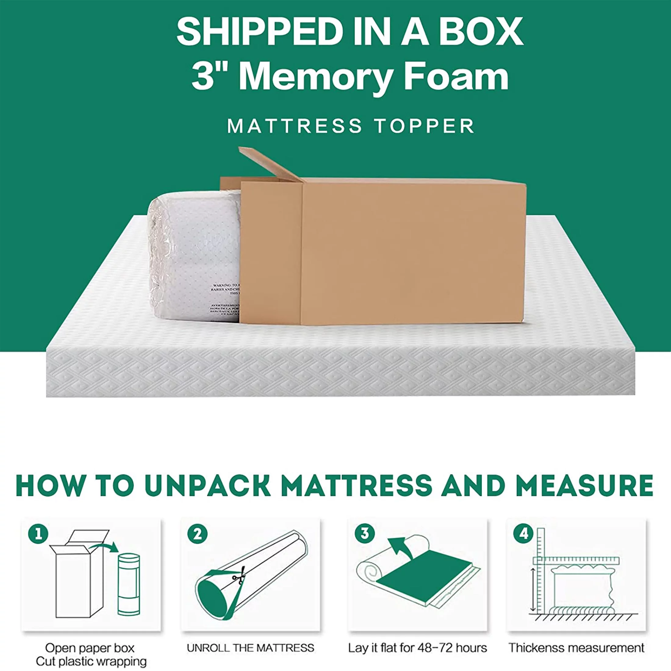 INGALIK 3 Inch Gel Memory Foam Mattress Topper Queen Size, Mattress Pad Cover for Pressure Relief, Bed Topper with Removable Rayon Made from Bamboo Cover, Soft & Breathable, White