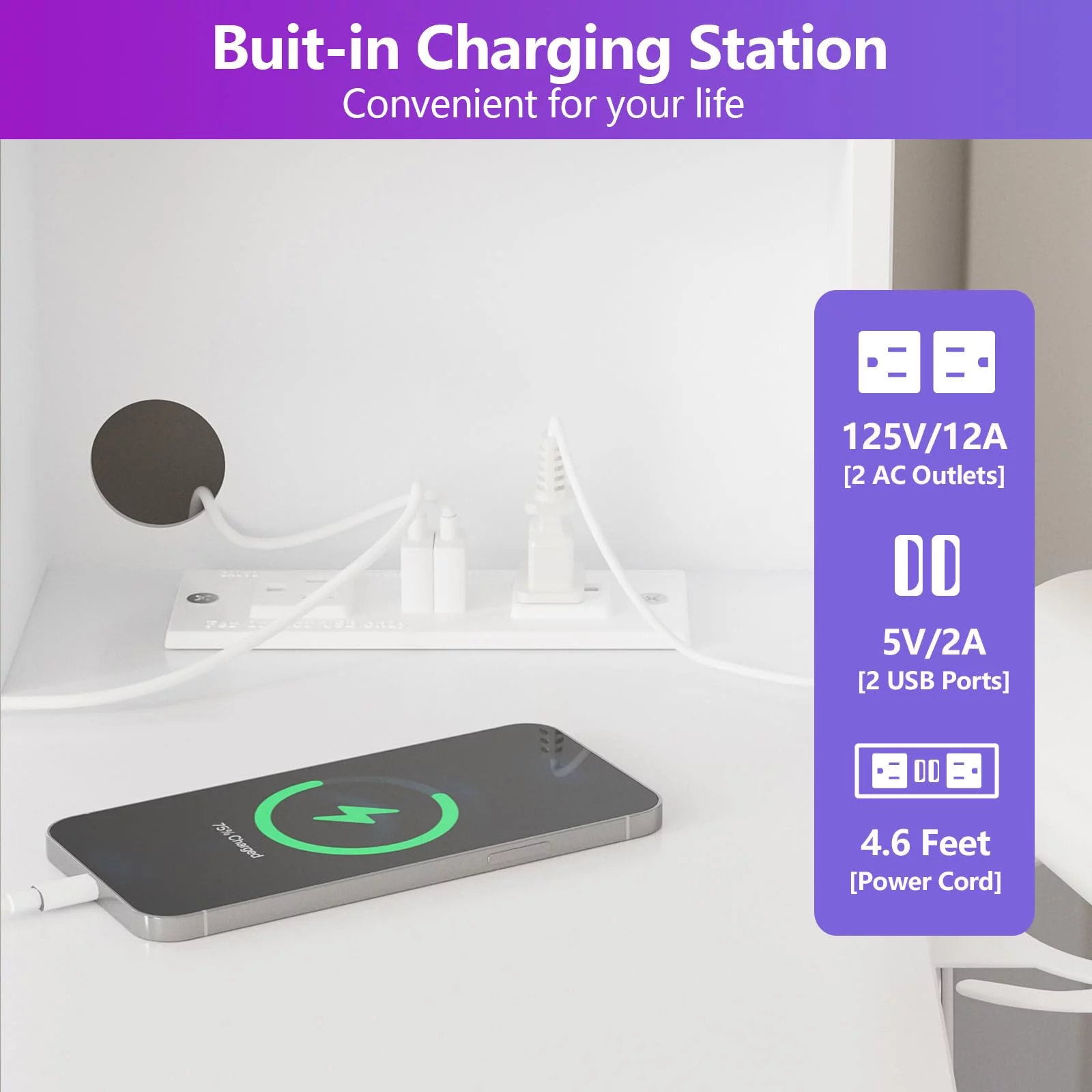 VEANERWOOD White Vanity Desk with Mirror and Lights, Makeup Vanity with RGB Lights and Power Strip, Makeup Desk Vanity Table with 5 Drawers Lots Storage & Time Display,41.3in(L)