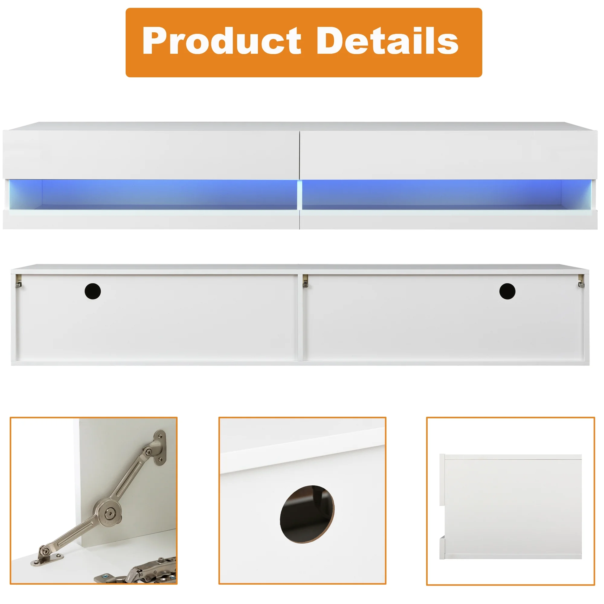 Floating TV Stand for 80 inch TVs, Paproos 71in Long LED Floating TV Cabinet, High Gloss Floating Entertainment Center with APP/Remote Control, Media Console Cabinet Living Room, White