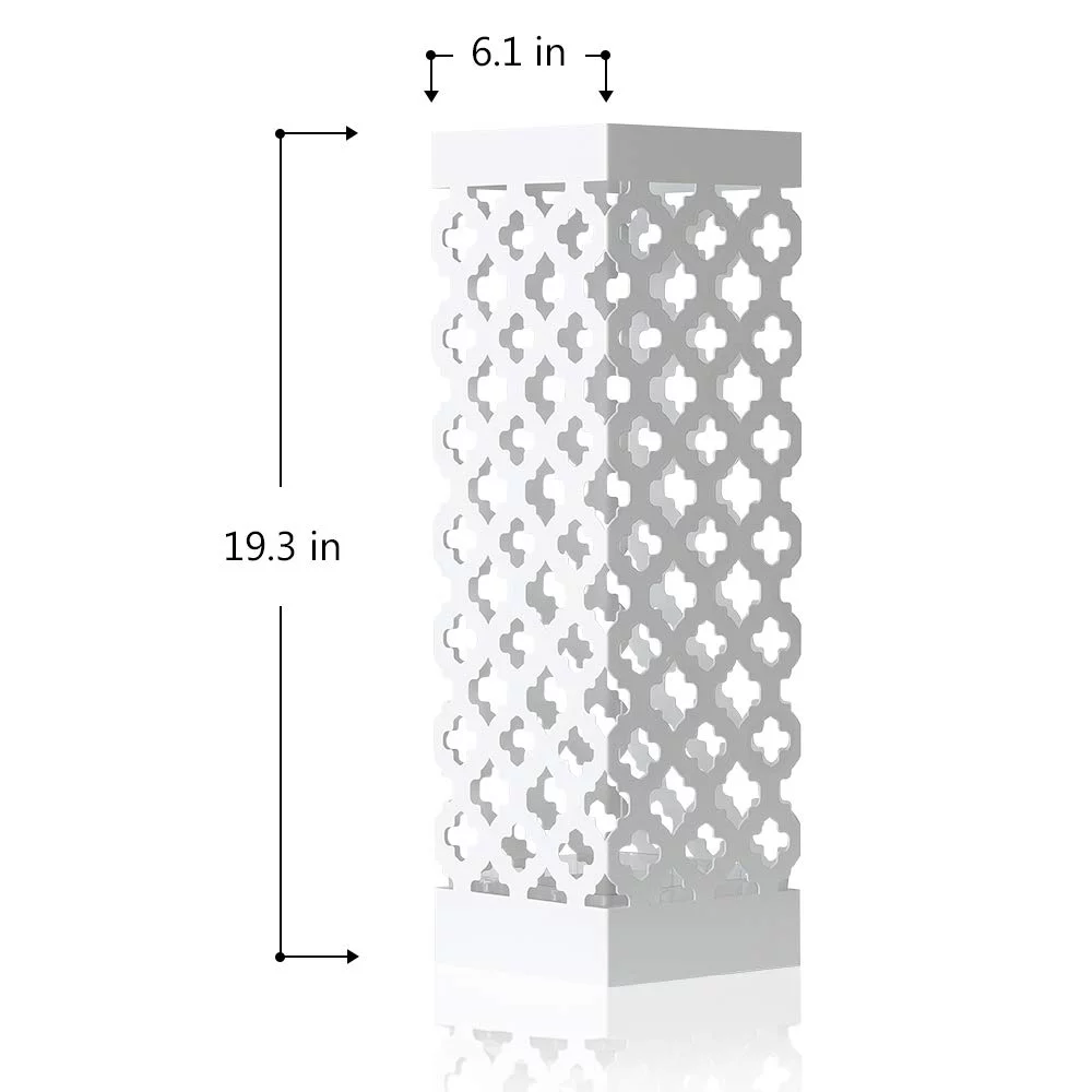 NEX Indoor Umbrella Stand Rack Metal Umbrella Holder with Tray and Hook, Square, White (NX-DB030-9)