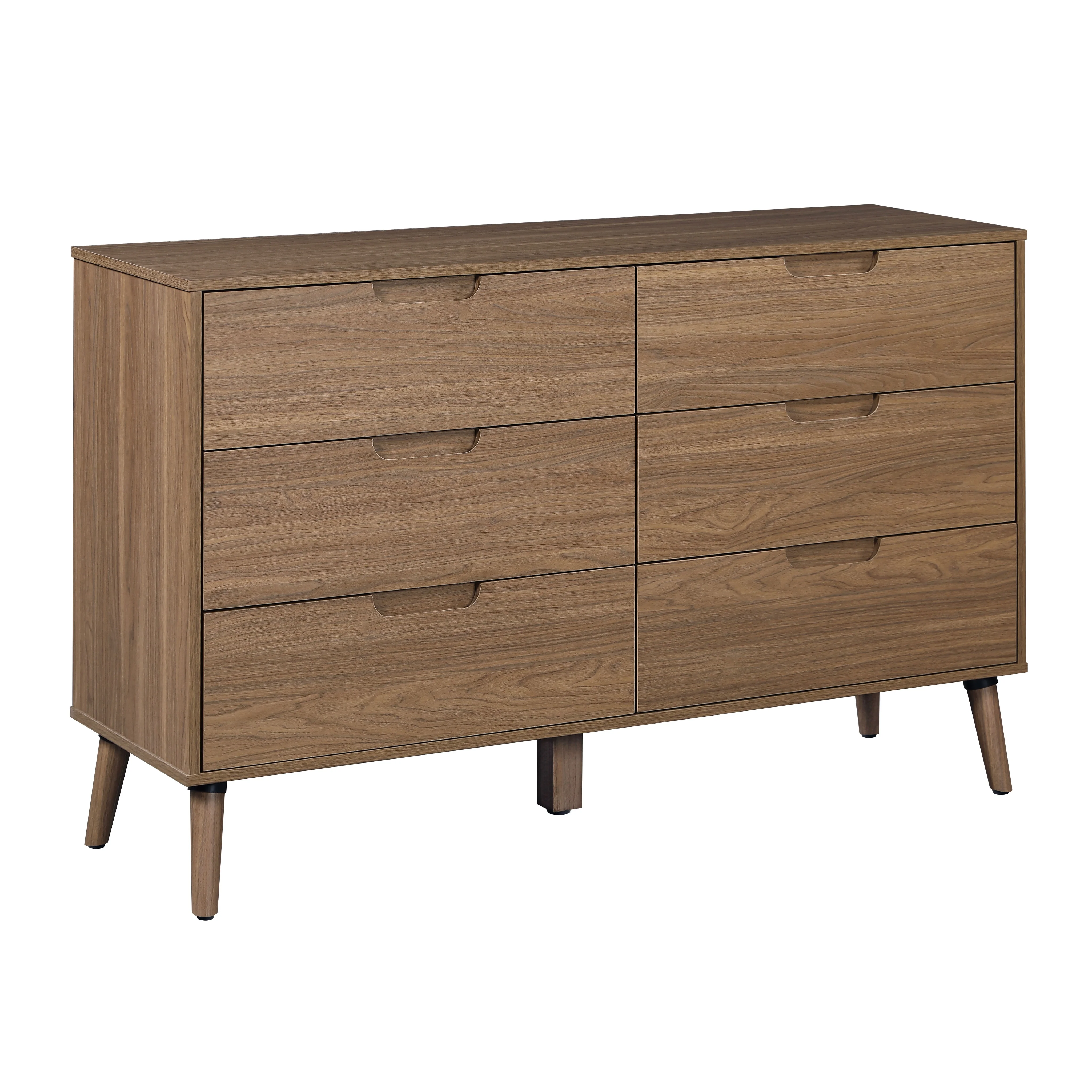 Mainstays Modern 6 Drawer Wood Dresser, Bedroom, For all ages, Brown Walnut