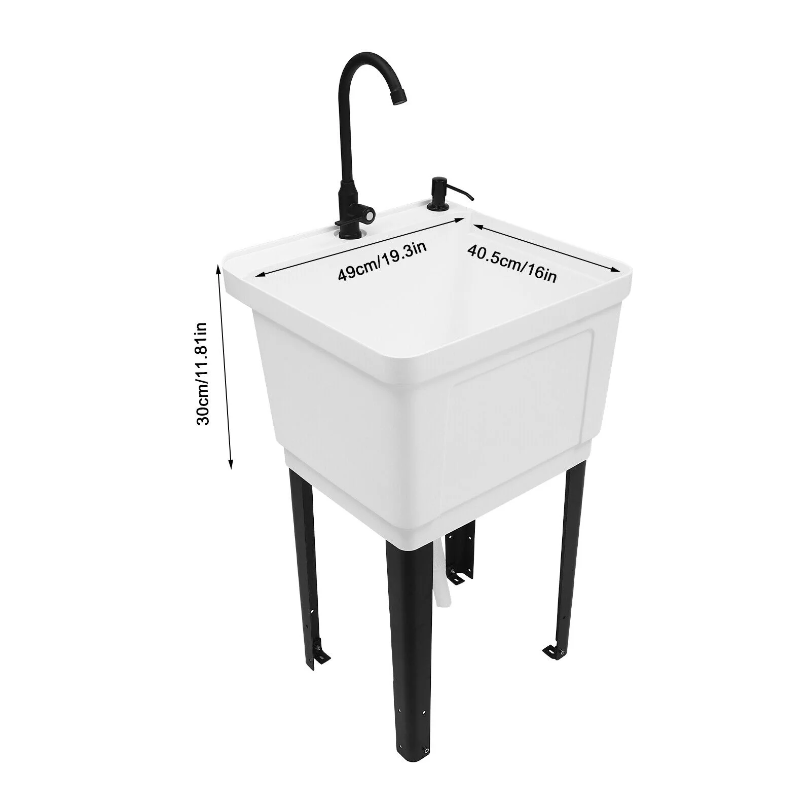 Black/White Laundry Utility Sink Tub Sink Freestanding Wash Station with Faucet White/Black