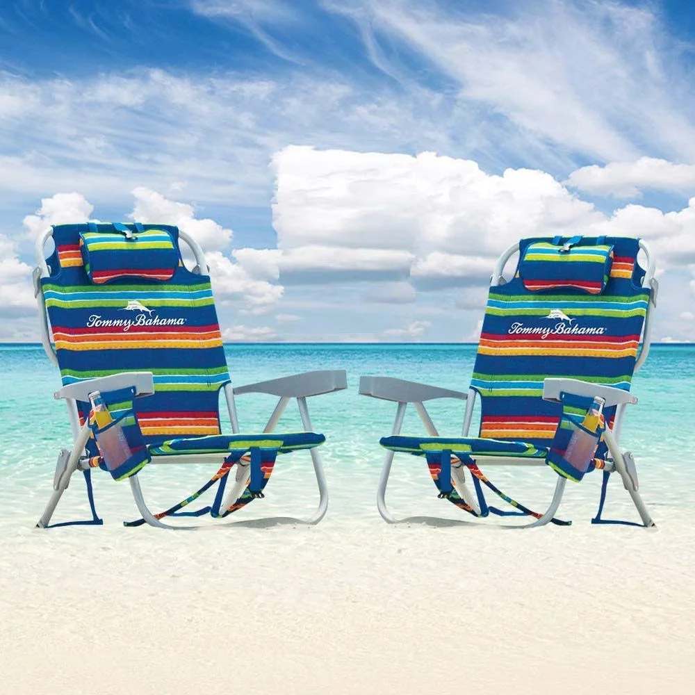 2 Tommy Bahama 5 Position Multi Colored Beach Chairs