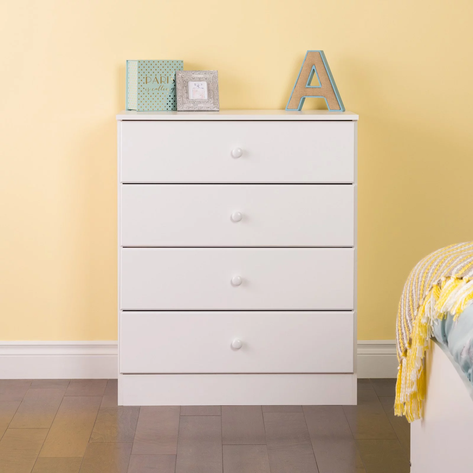 Prepac Astrid Modern 4-Drawer Vertical Dresser, White