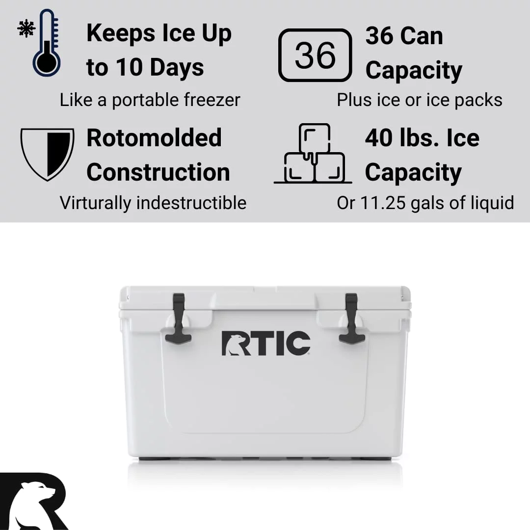 RTIC 45 QT Ultra-Tough Rotomolded Hard-Sided Ice Chest Cooler, White, Fits 58 Cans