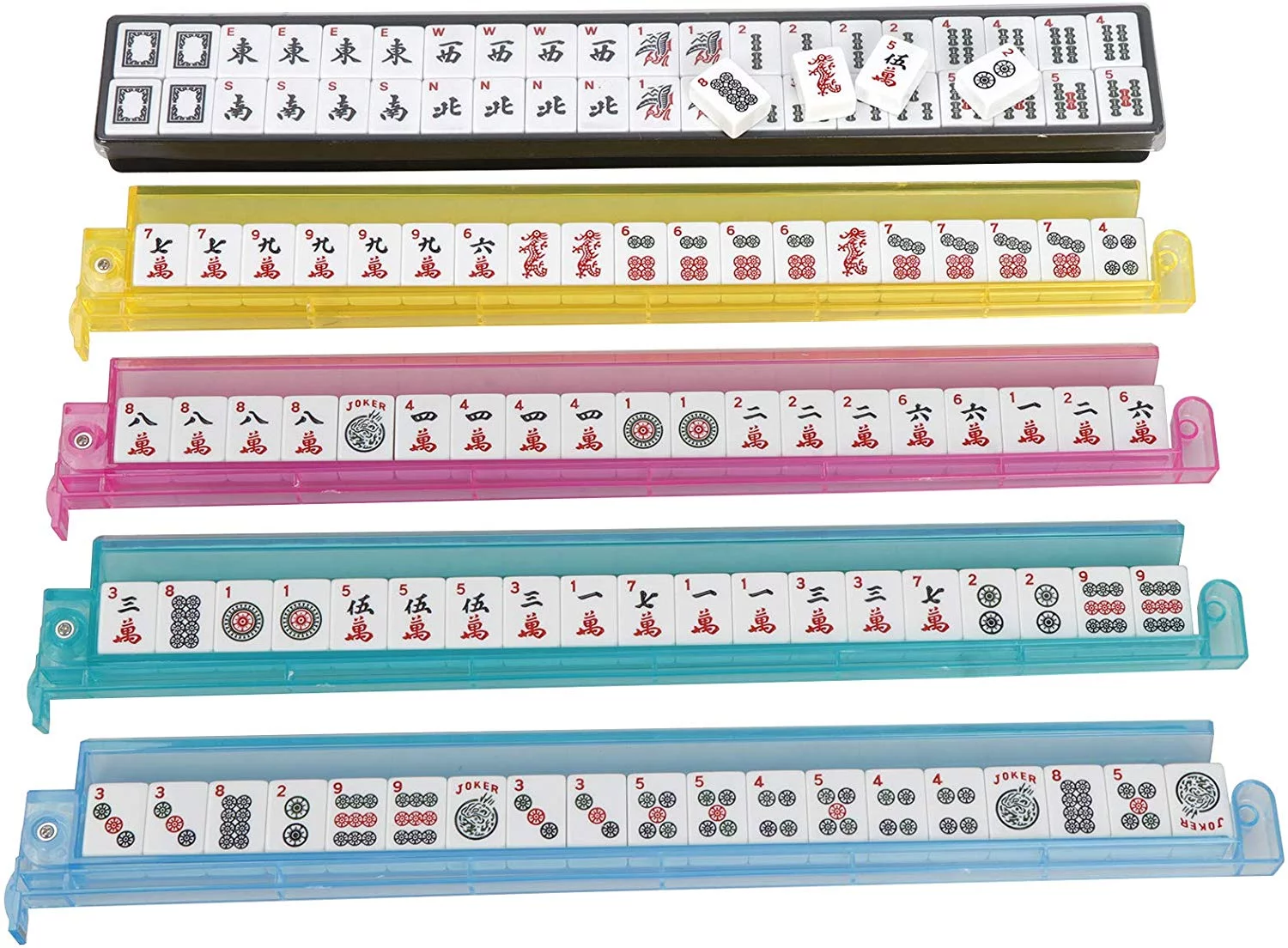 ZENSTYLE American Mah Jongg Mahjong 166 Tile Set with 4 All-in-One Rack/Pushers,Soft Bag