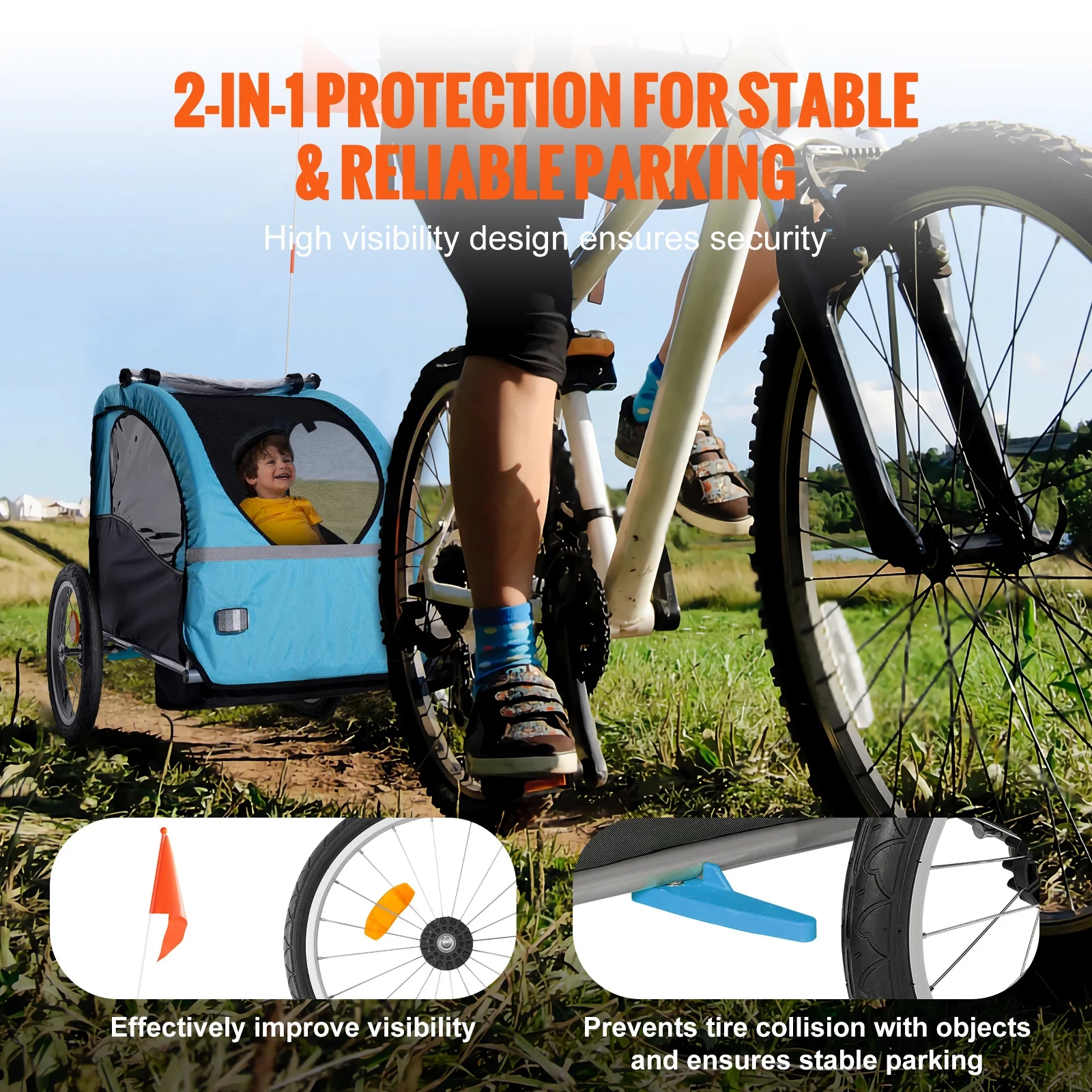 SKYSHALO 60 lbs. Kids Bike Trailer Folding Steel Bicycle Trailer Stroller