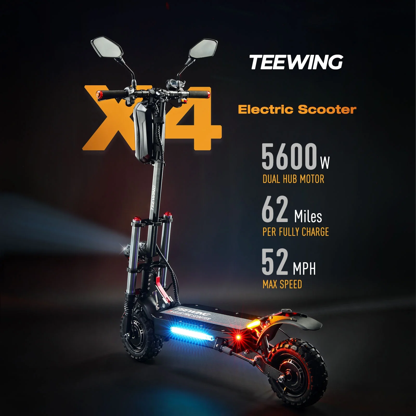 Teewing X4 Electric Scooter ,5600W Dual Motor ,Electric Fordable Scooter for Adults, Fast 52.8 mph ,11'' Road Tires
