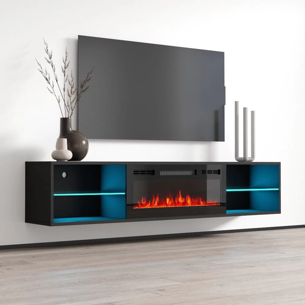 Lima BL-EF Floating Fireplace TV Stand for TVs up to 80