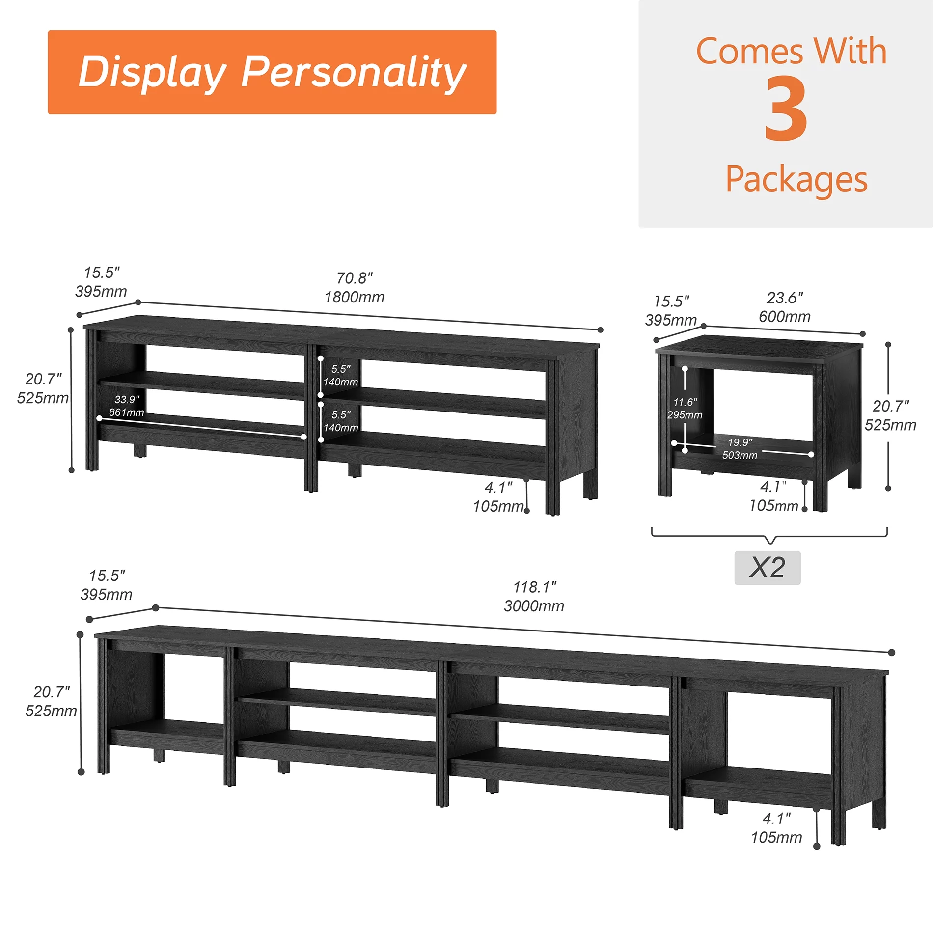 TV Stand for 100 inch TV Entertainment Center Wood TV Console Table for 85/80/90 inch TV with 8 Storages for Living Room Bedroom, Black