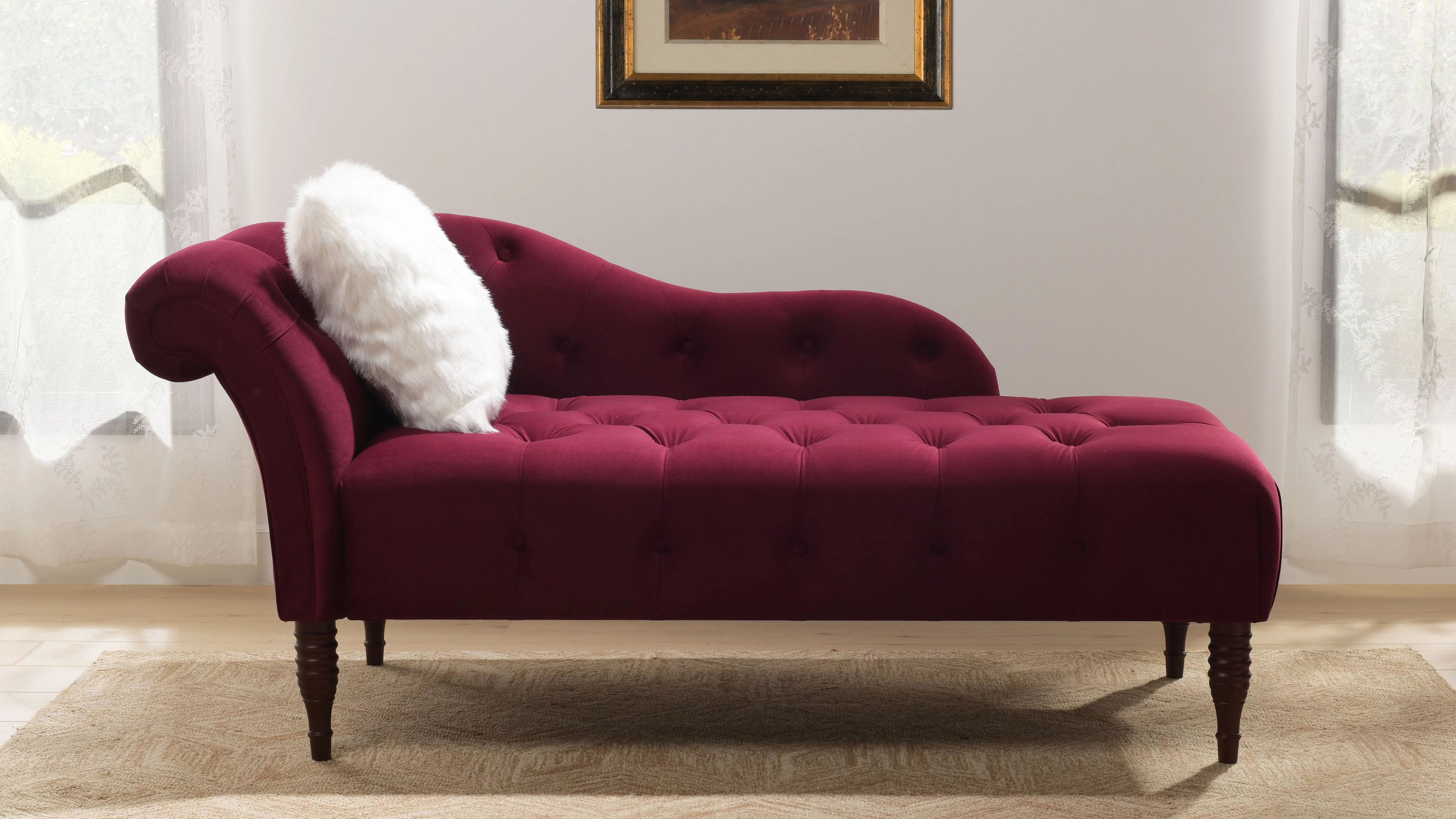 Samuel Tufted Roll Arm Chaise Lounge Burgundy