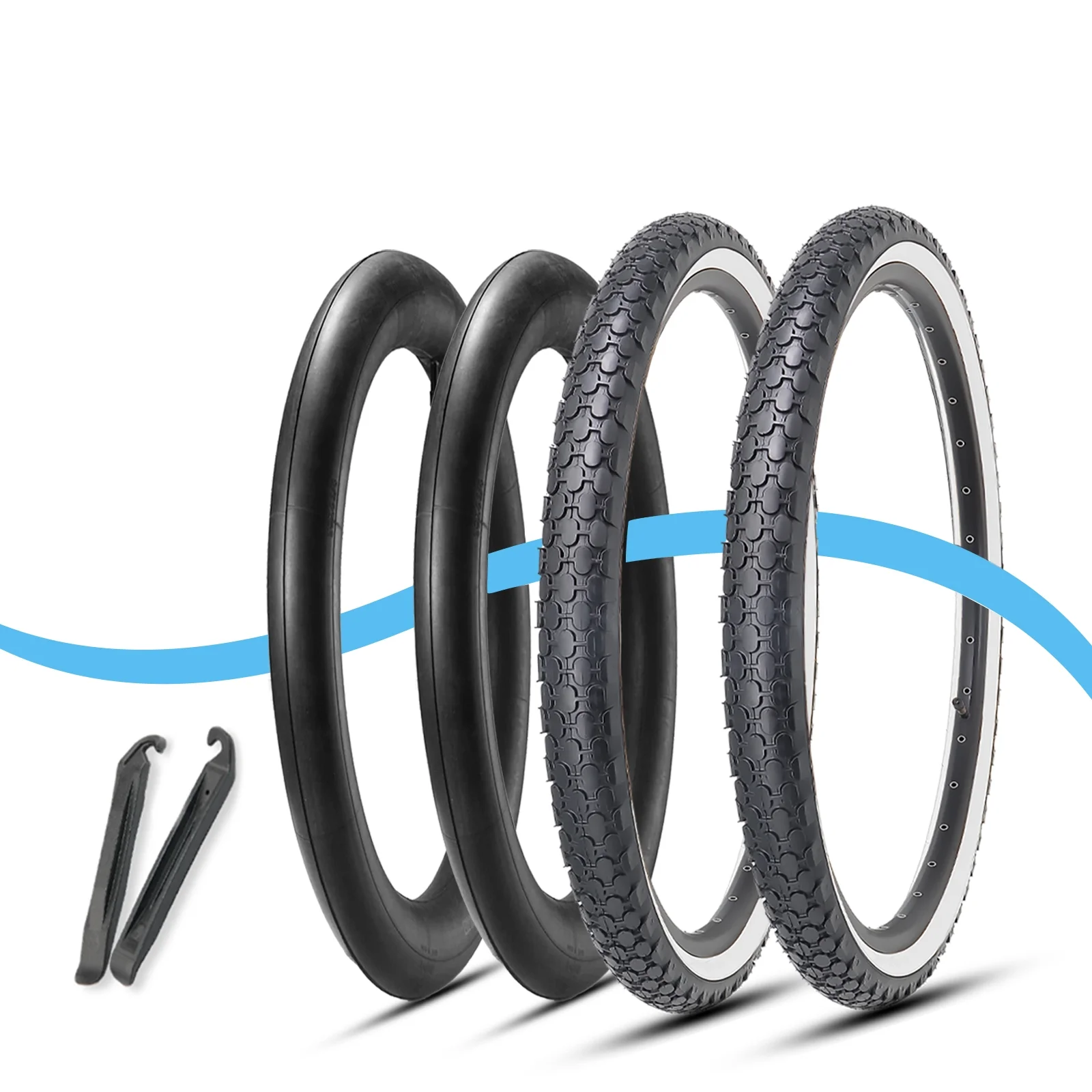 MOHEGIA Beach Cruiser Bike Tires Replacement Kit with 26 x 2.125 Inch Folding Bicycle Tires,Inner Tubes and Tire Levers (2 Packs)