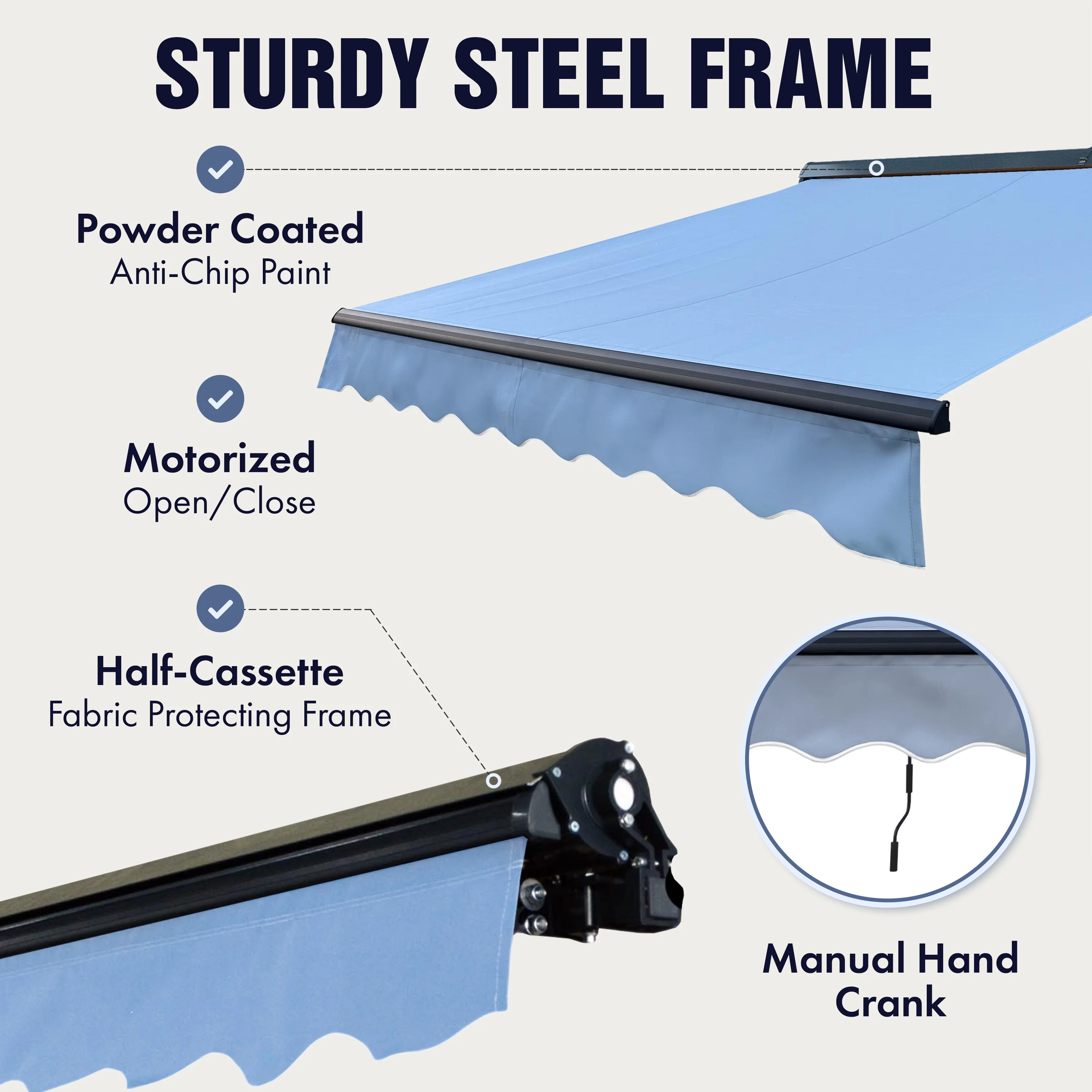 ALEKO 10' x 8' Black LED Half Cassette Motorized Retractable Patio Awning with Remote Control