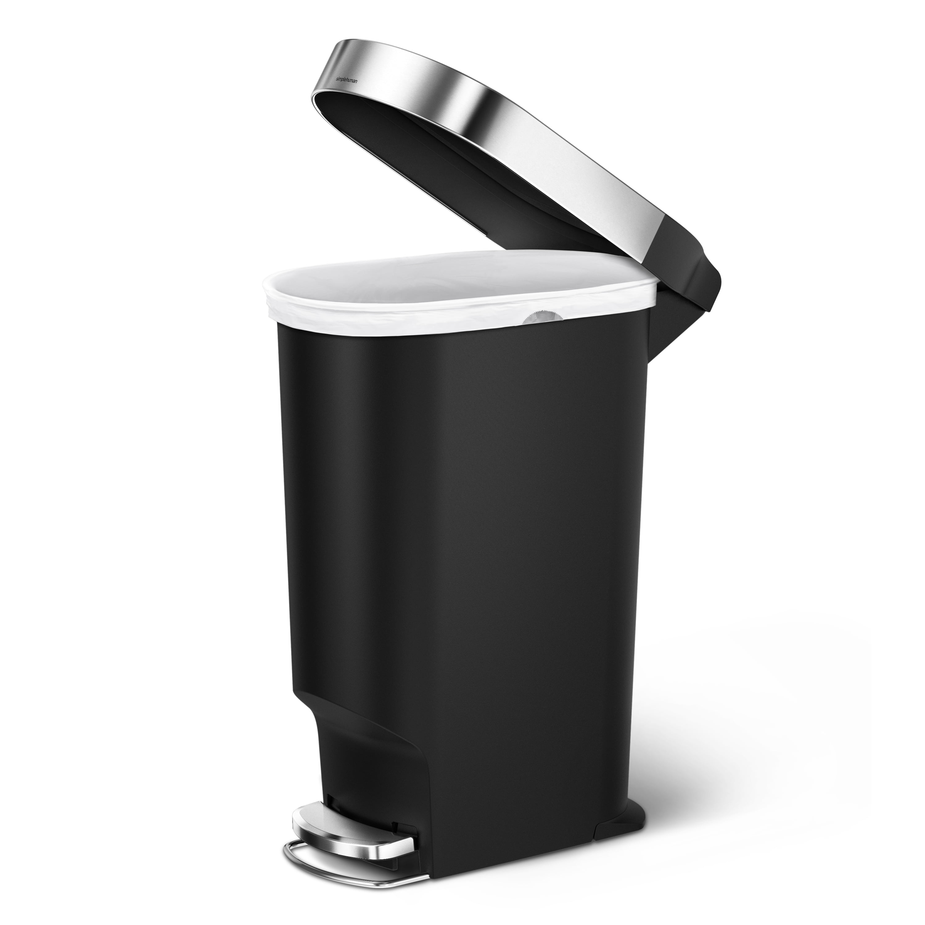 simplehuman 40 Liter / 10.6 Gallon Slim Kitchen Step Trash Can with Liner Rim, Black Plastic