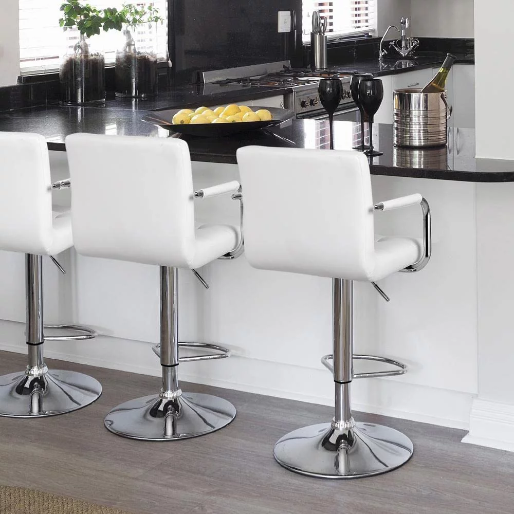 U-SHARE Tall Bar Stools Set of 2 Modern Square PU Leather Adjustable BarStools Counter Height Stools with Arms and Back Bar Chairs 360 Swivel Stool White