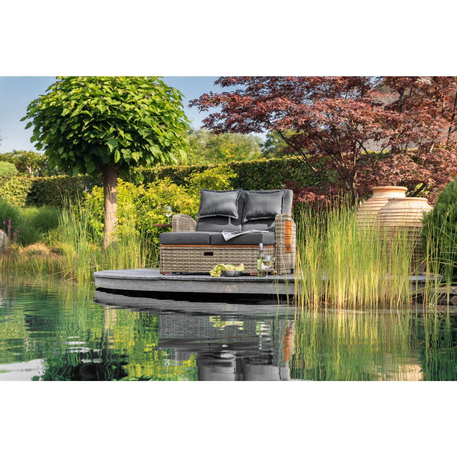 Greemotion Bahia Tobago Solid Teak Wood Outdoor Modular Daybed in Gray/Natural