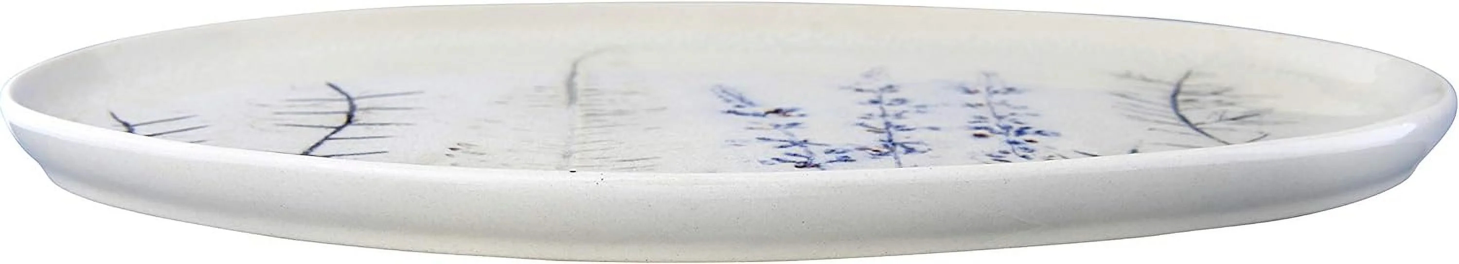 Oval Debossed Floral Stoneware Reactive Crackle Glaze Finish (Each One Will Vary) Platter, Tan