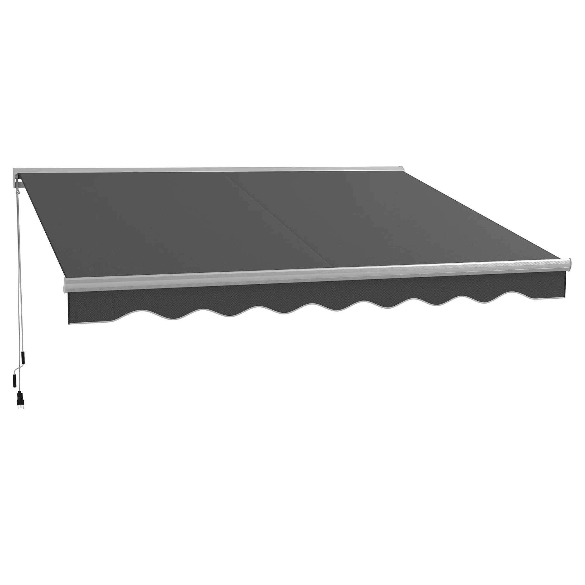 Outsunny 13' x 10' Electric Retractable Awning with LED Lights, Dark Gray