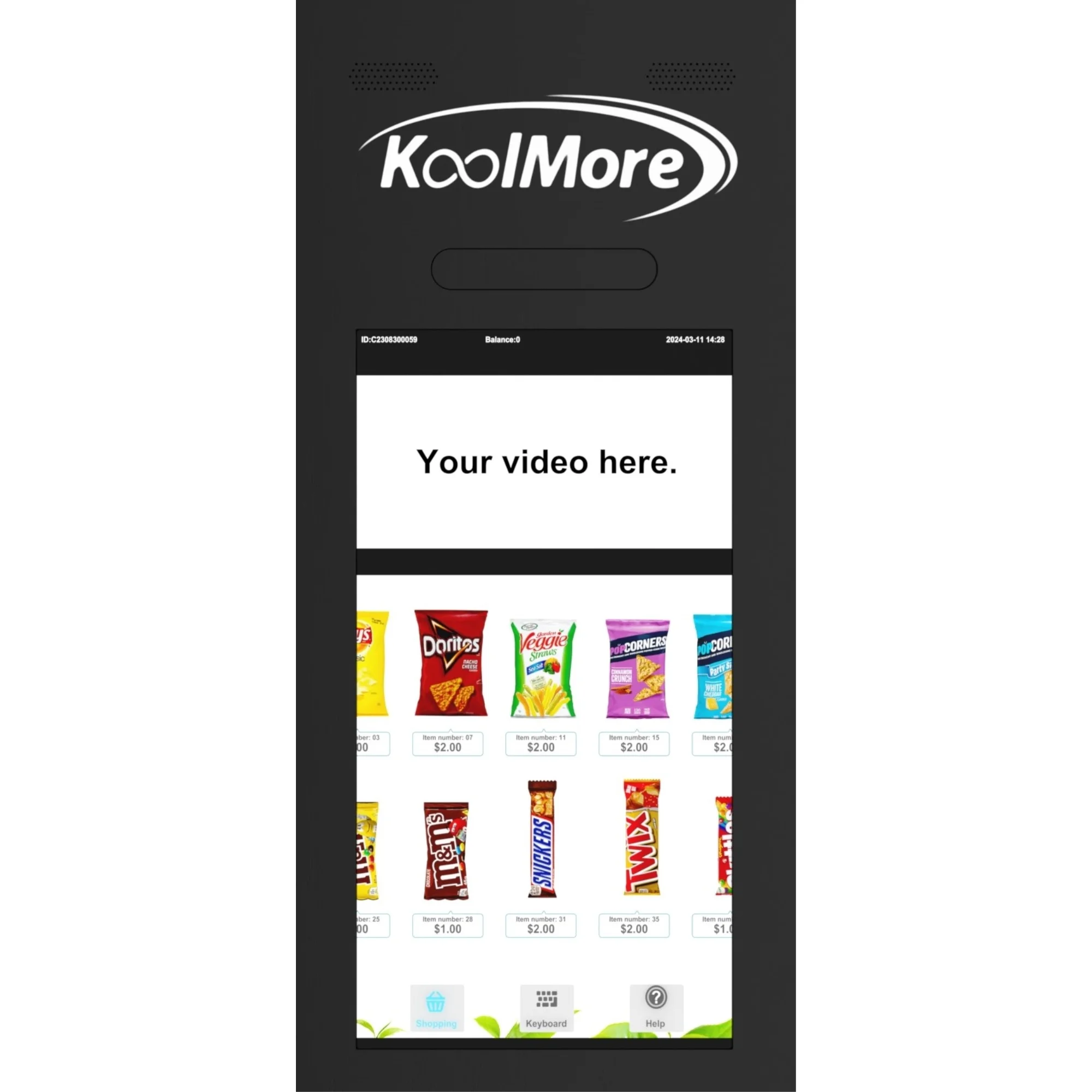 Non-Refrigerated Snack Vending Machine with 60 Slots, Credit Card Reader, and Bill acceptor with 22 Inch Touch Screen in Black (KM-VMNT-50-BR)