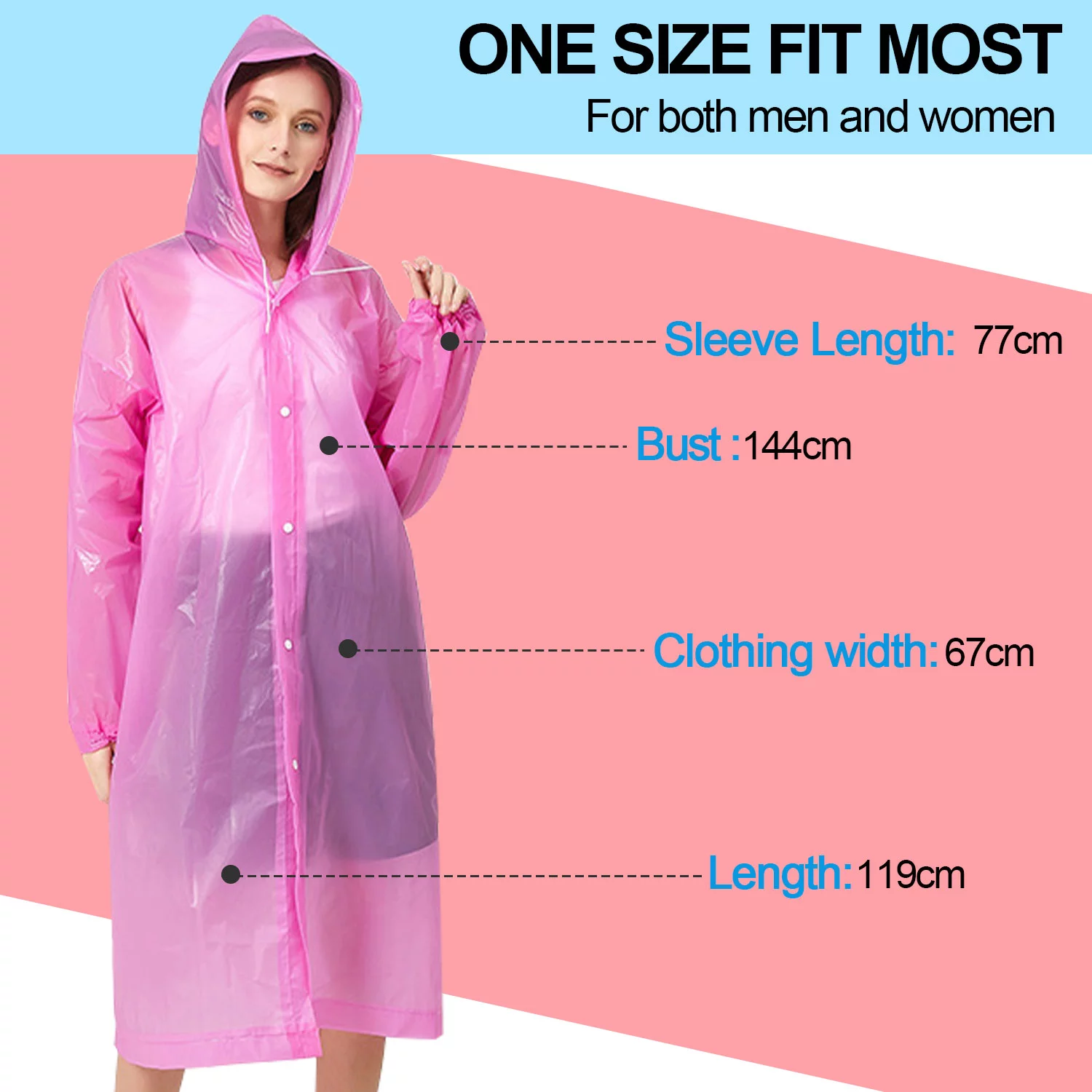 Raincoat Waterproof Rain Coat Poncho Long Rain Jackets Lightweight with Drawstring Hood for Men Women (Pink 1 pack + Purple 1 Pack)