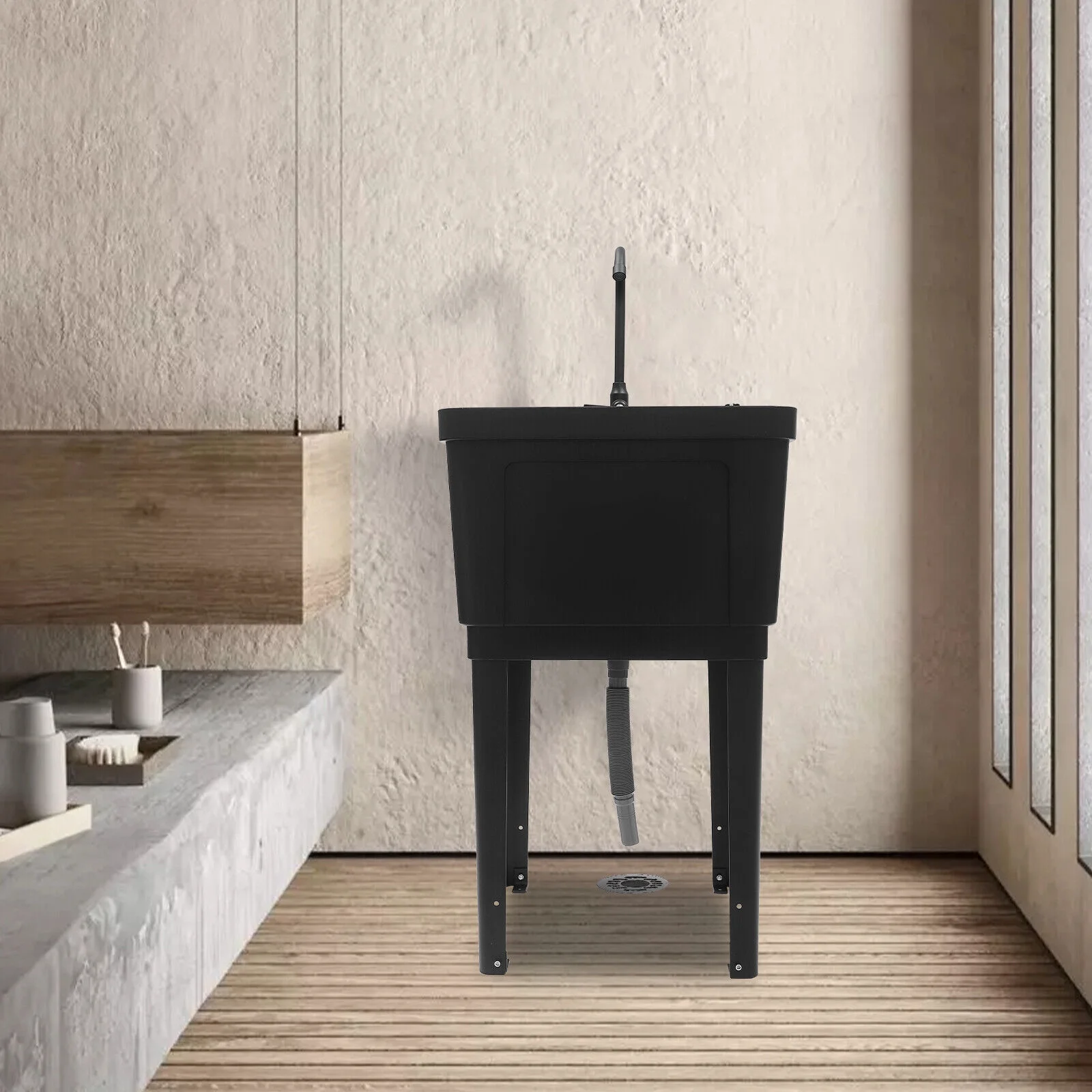 Black/White Laundry Utility Sink Tub Sink Freestanding Wash Station with Faucet White/Black