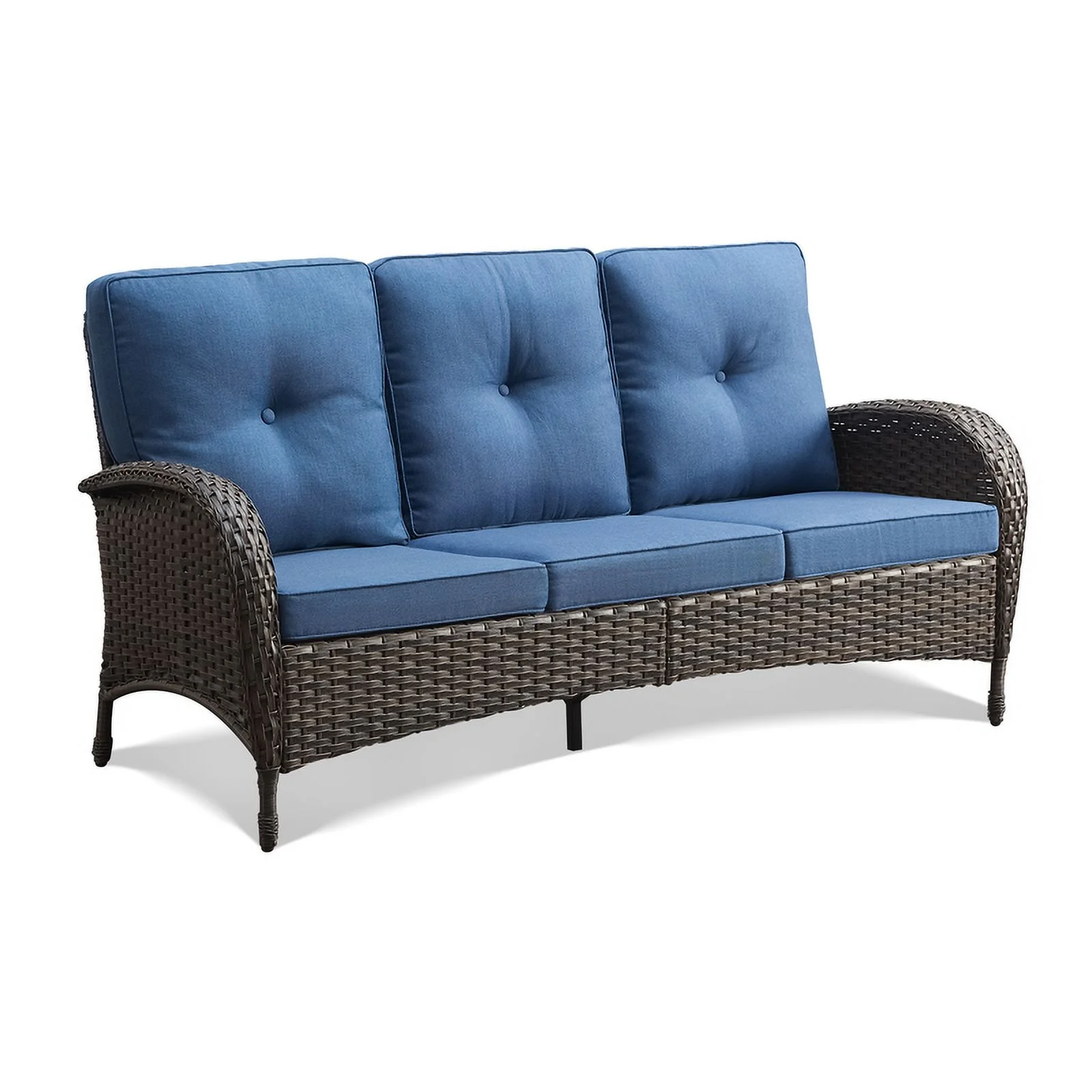PARKWELL Outdoor 3 Seats Patio Sofa Furniture, All-Weather Wicker Rattan Couch with Removable Cushions,Blue