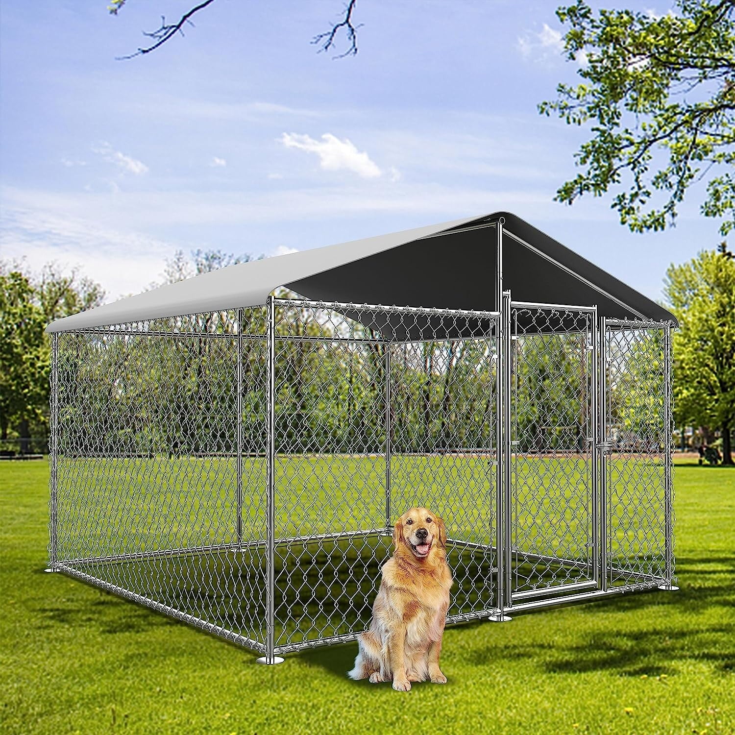 Large Dog Kennel Outdoor, Heavy Duty Outdoor Dog Kennel Chain Link Dog Cage Dog Playpen Dogs Run 7.5*7.5*5.6FT