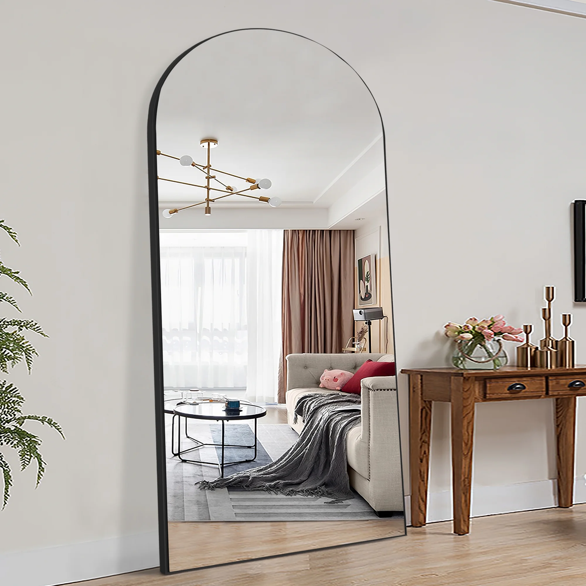 Neutype 71x32 Modern Wood Frame Arched Full Length Mirror Oversize Mirror Floor Mirror,Black