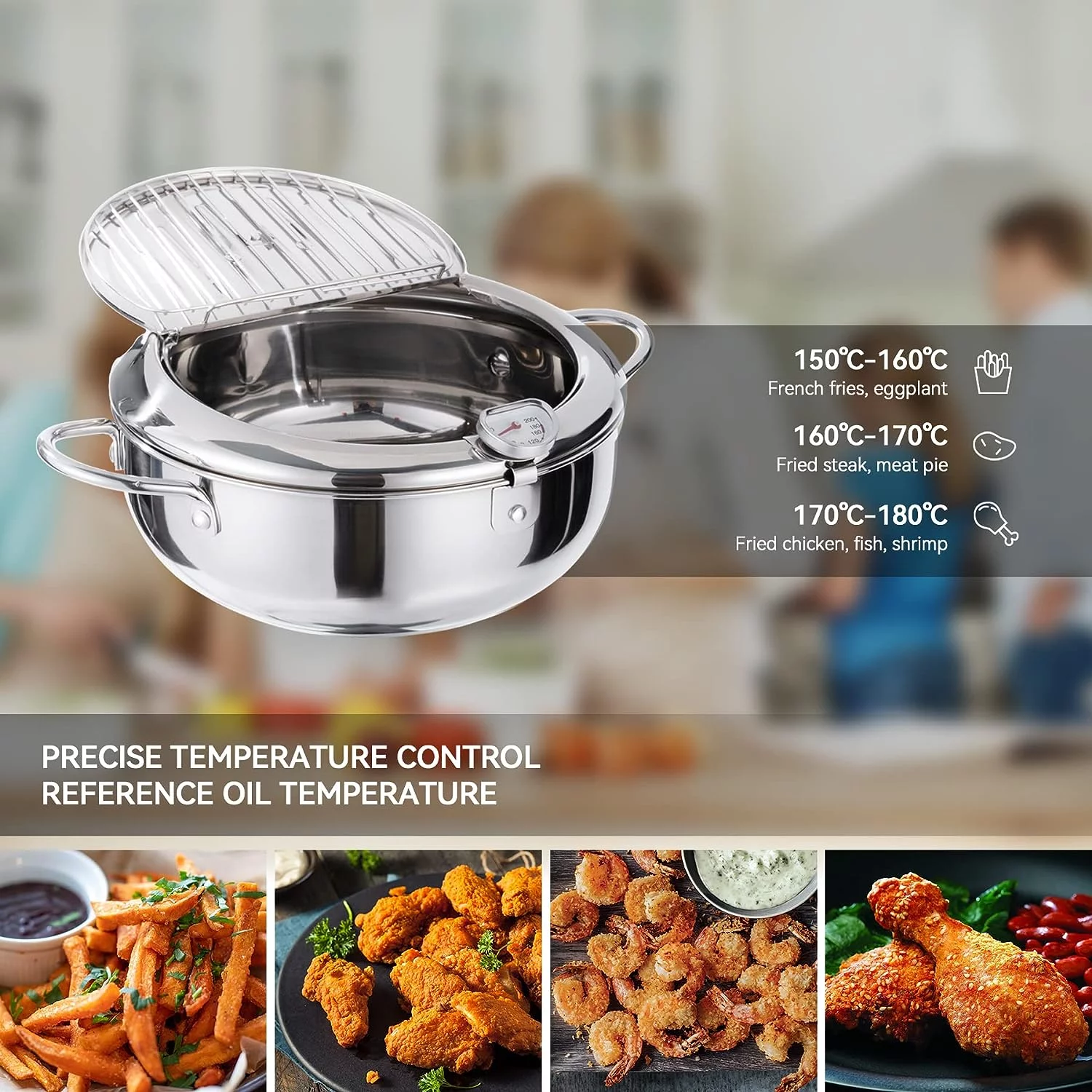 Hawsaiy 9.4 Inch/3.4 L Deep Fryer Pot Janpanese Style Tempura Frying Pot with Lid, 304 Stainless Steel with Temperature Control and Oil Drip Drainer Rack, for Kitchen French Fries, Chicken etc
