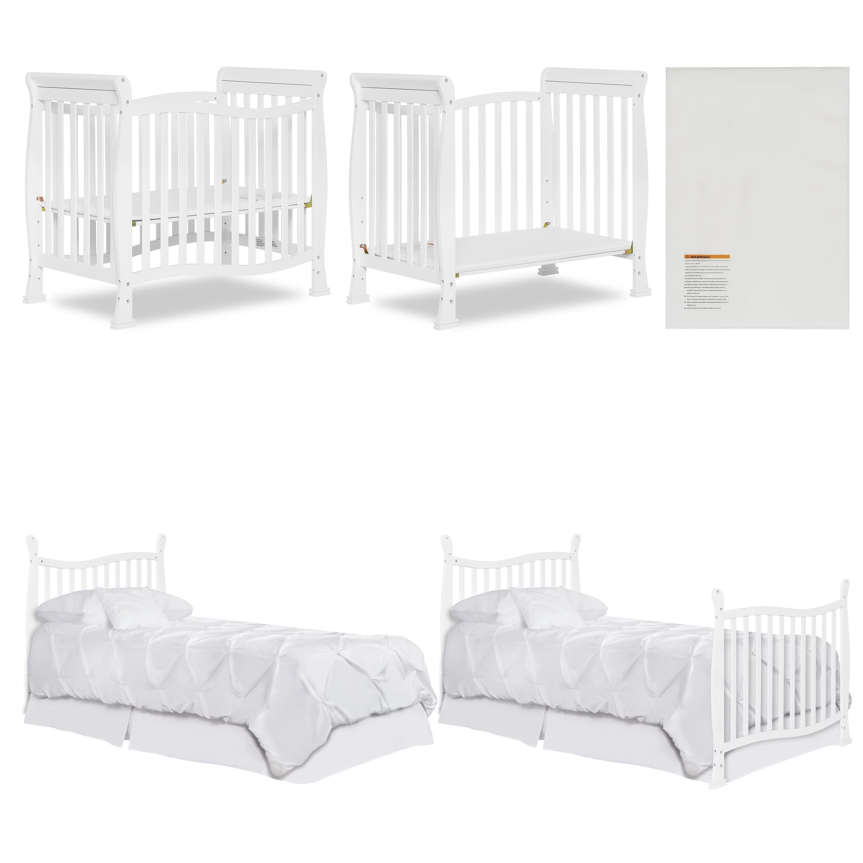 Dream On Me Piper 4-in-1 Convertible Mini Crib, White