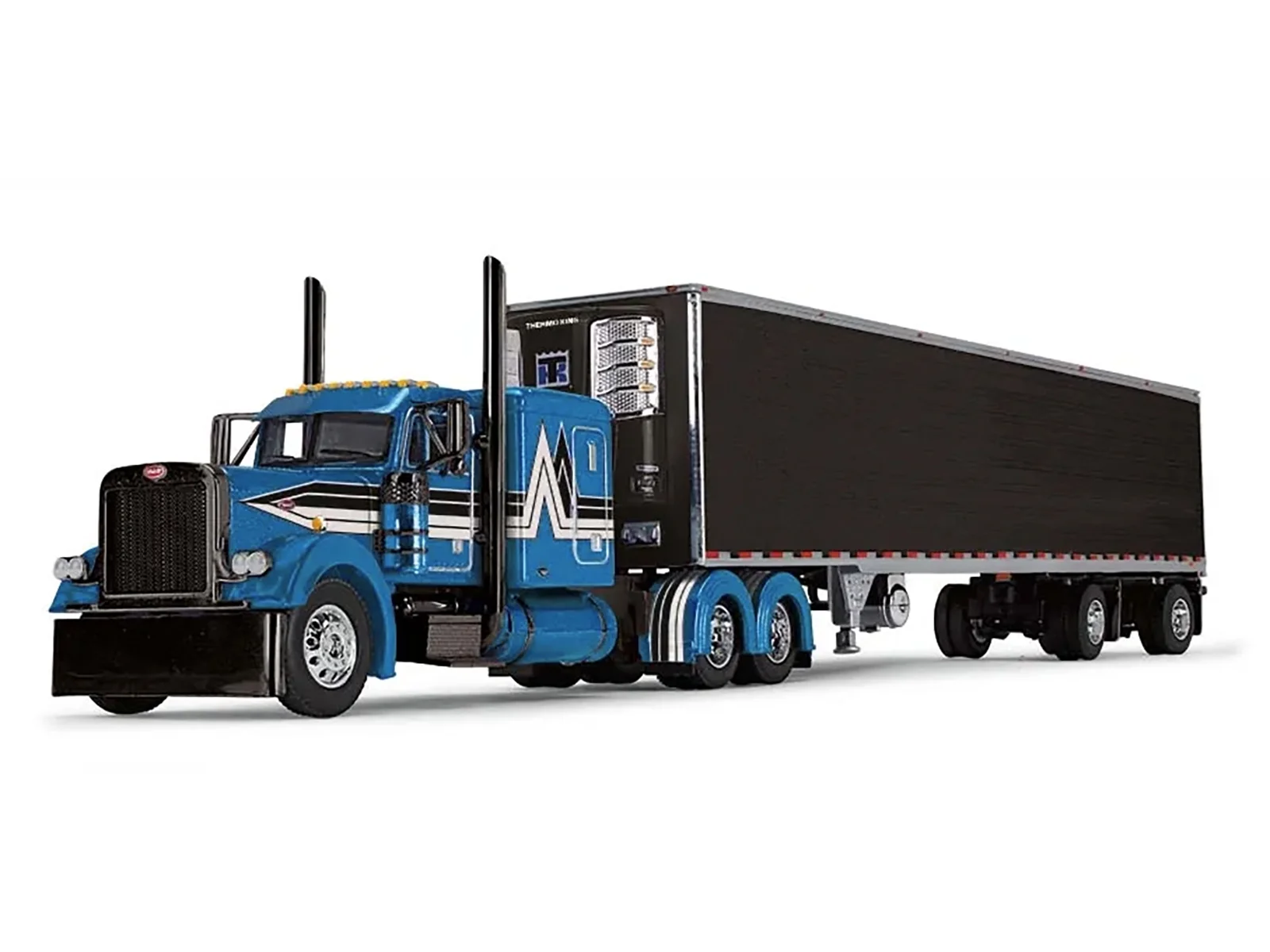 First Gear DCP 1/64 Blue Peterbilt 379 w/ 63'' Flattop Sleeper & Black 53' Utility Reefer Trailer 60-1730