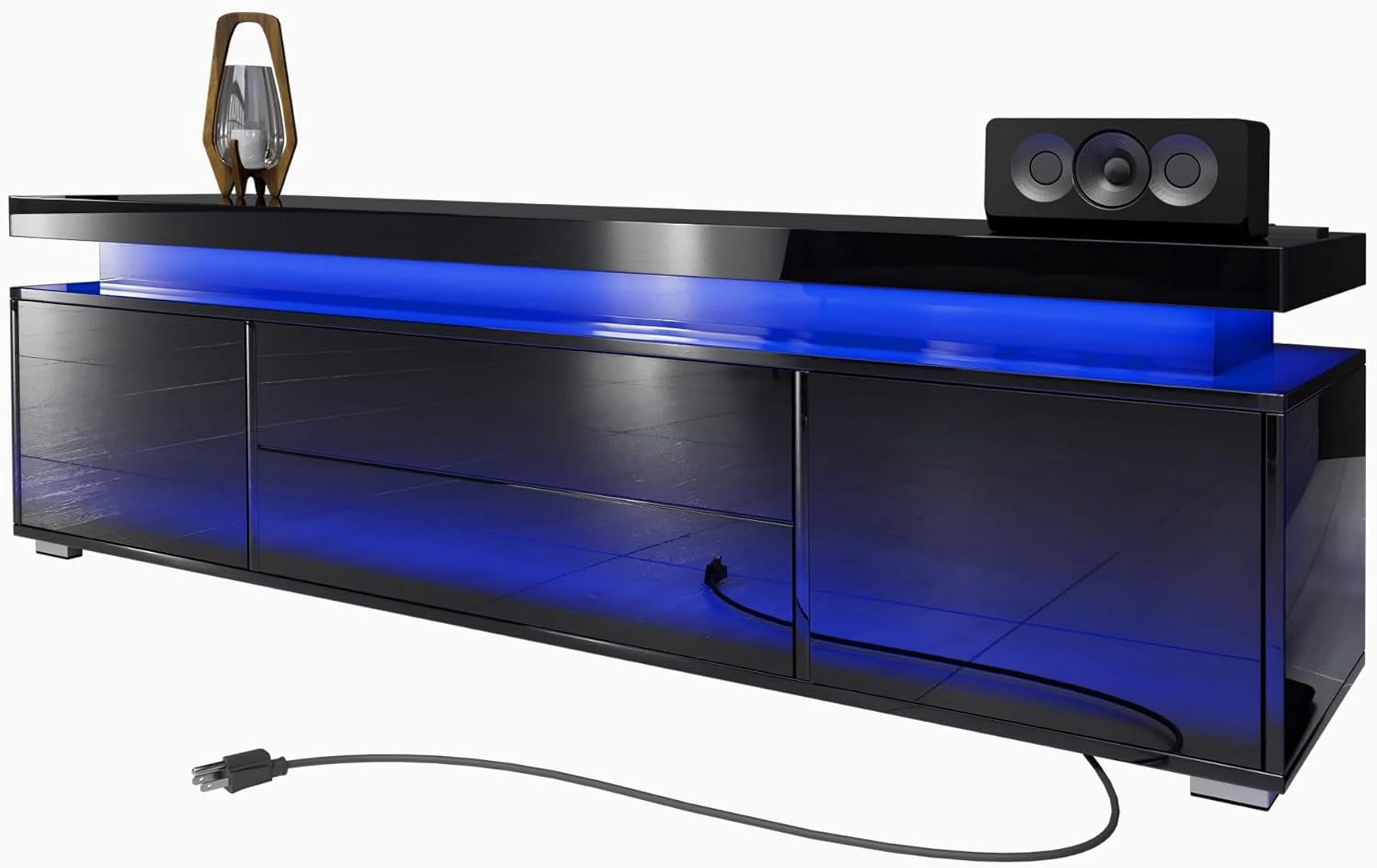 RUNFAYBIU LED TV Stand Black High Gloss for 55/65/70/75 inch TV  Modern Entertainment Center with   Gaming TV Stand  Media Console with Lights  Power Outlet  Adjustable   Living Room  Bed