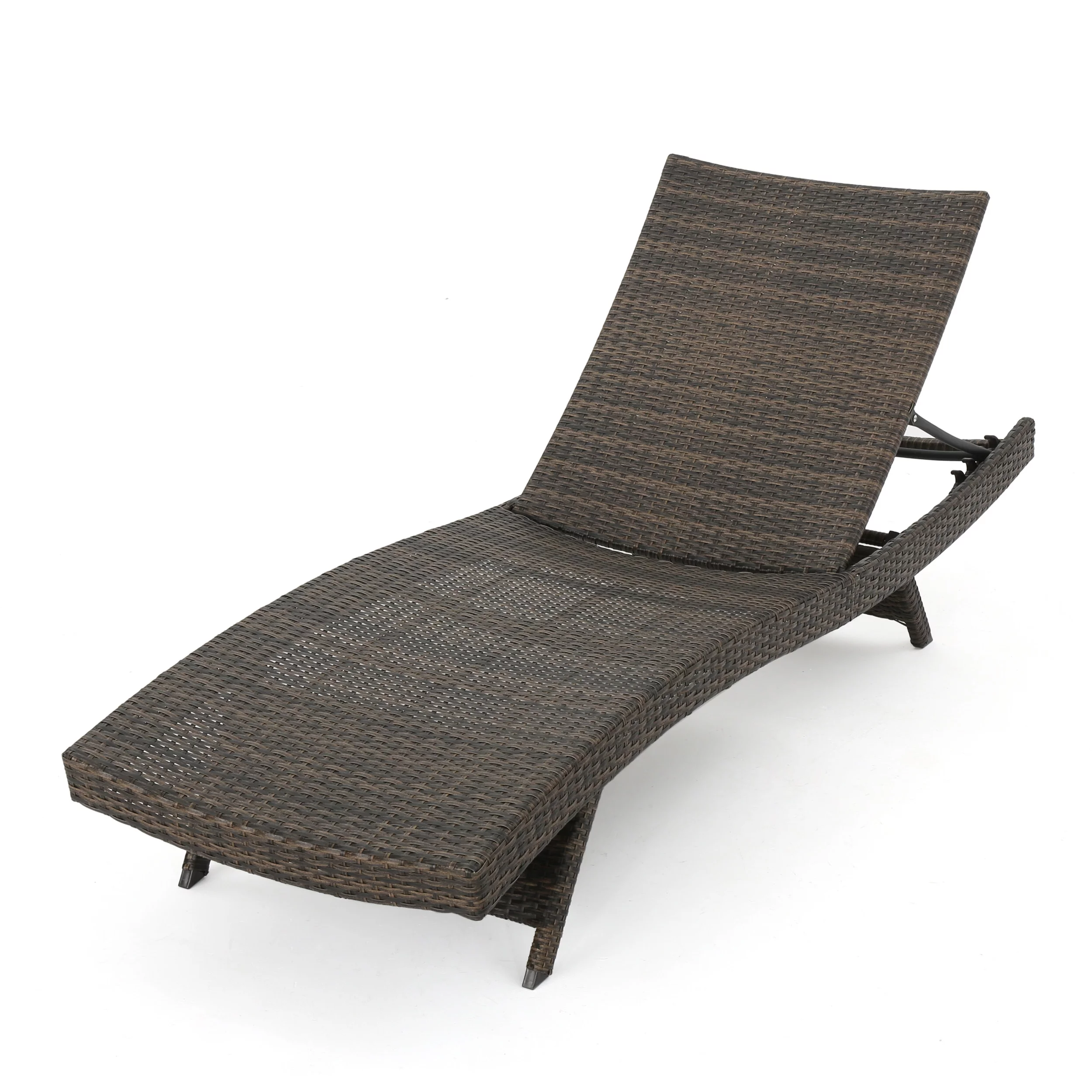 Bailee Outdoor 3 Piece Armless Wicker Chaise Lounge and Table Set, Mix Mocha