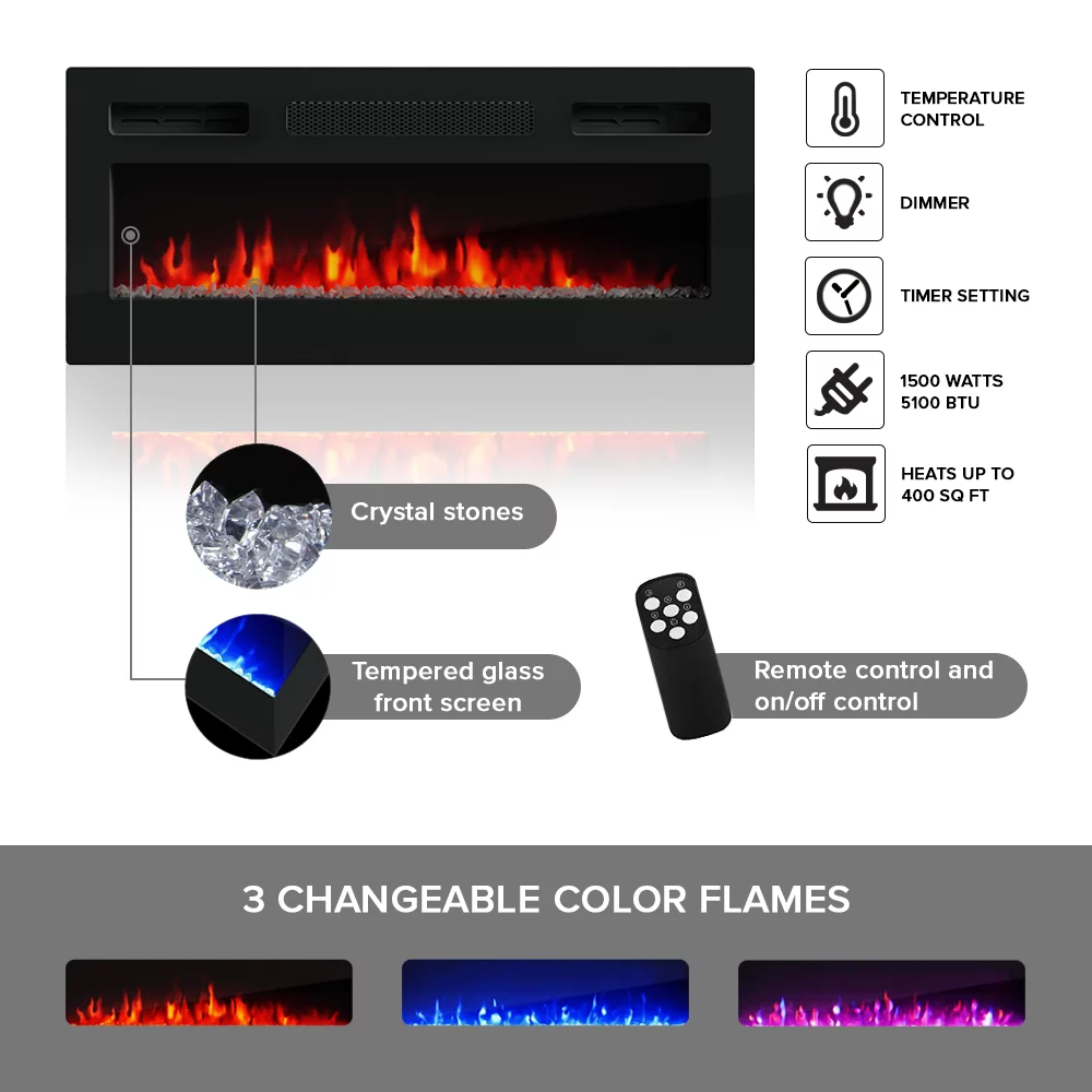 Lima BL-EF Floating Fireplace TV Stand for TVs up to 80