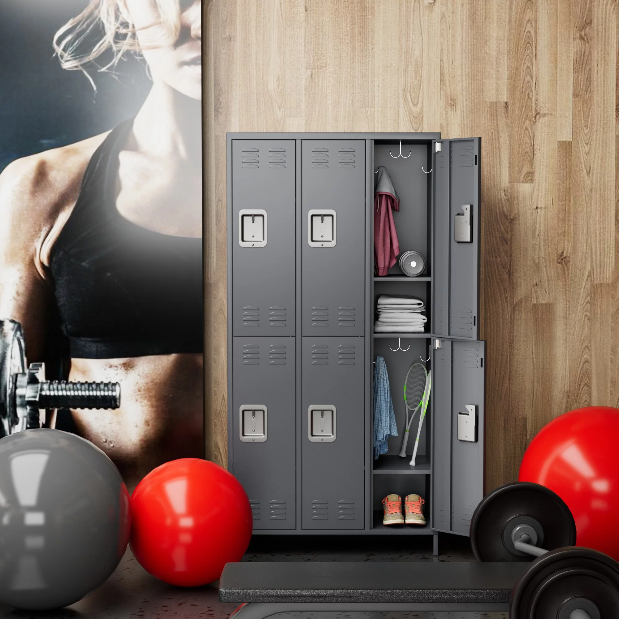JAORD Metal Storage Locker with 6 Doors Large Steel Cabinet for Gym,Garage,Living Room,Office,School with Locking Doors