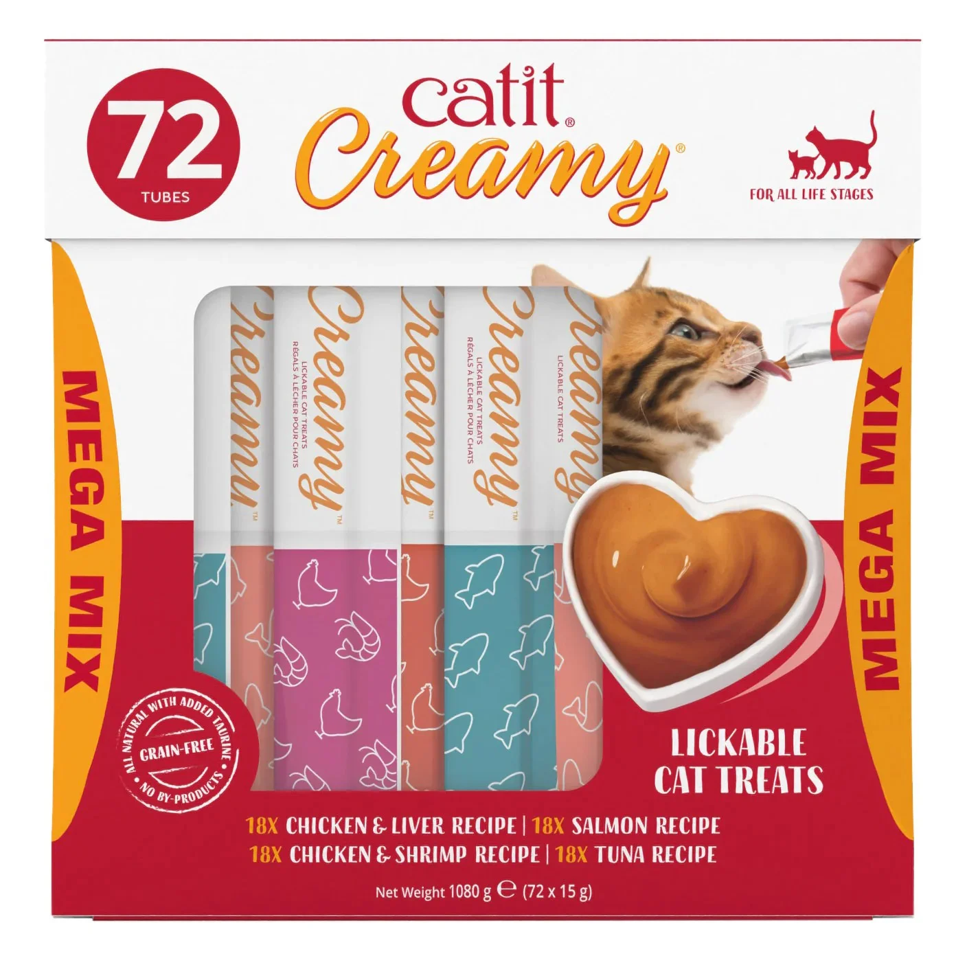 Catit Creamy Mega Mix Squeezable cat treats, 1080g, 72 15g Tubes