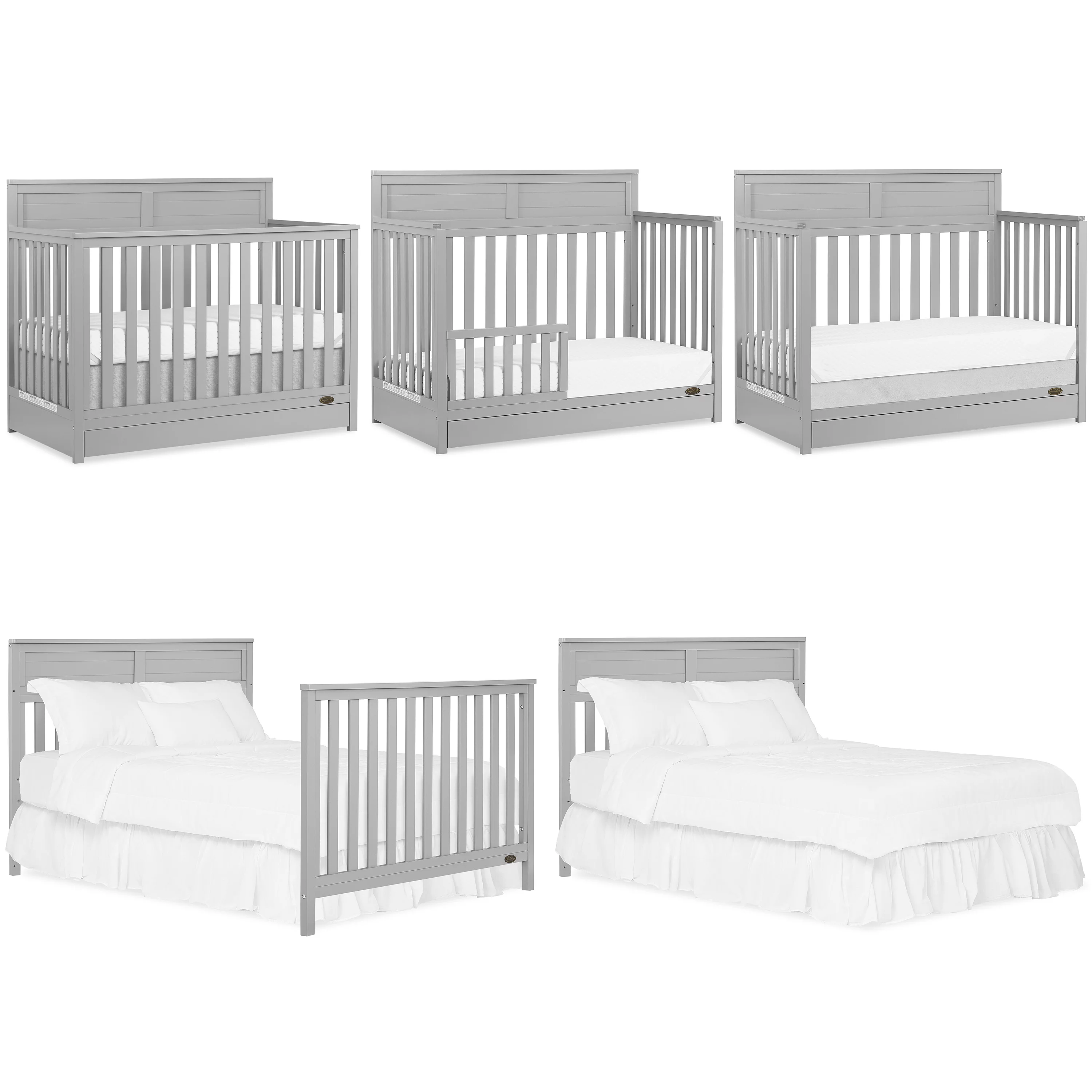 Dream On Me Reign 5 in 1 Convertible Crib with Under Drawer in Pebble Gray