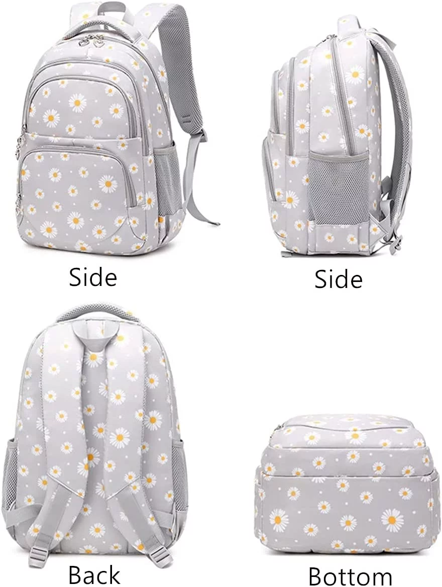 3Pcs Daisy Prints Backpack for Girls Bookbag set Primary School Daypack Elementary Students Knapsack with Lunch Box