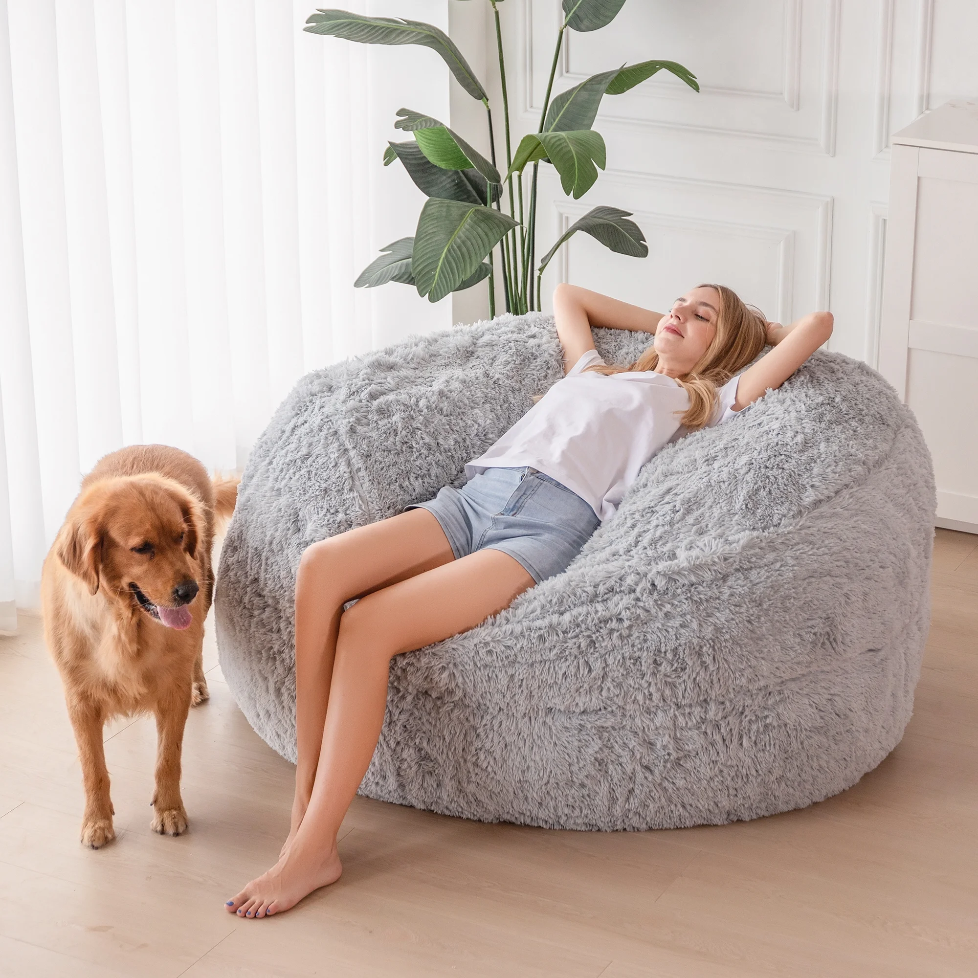BYBYME Giant Bean Bag Chair Bed for Adults, Convertible Beanbag Folds from Lazy Chair to Floor Mattress Bed, Large Floor Sofa Couch, Big Sofa Bed, High-Density Foam Filling, Machine Washable,Full