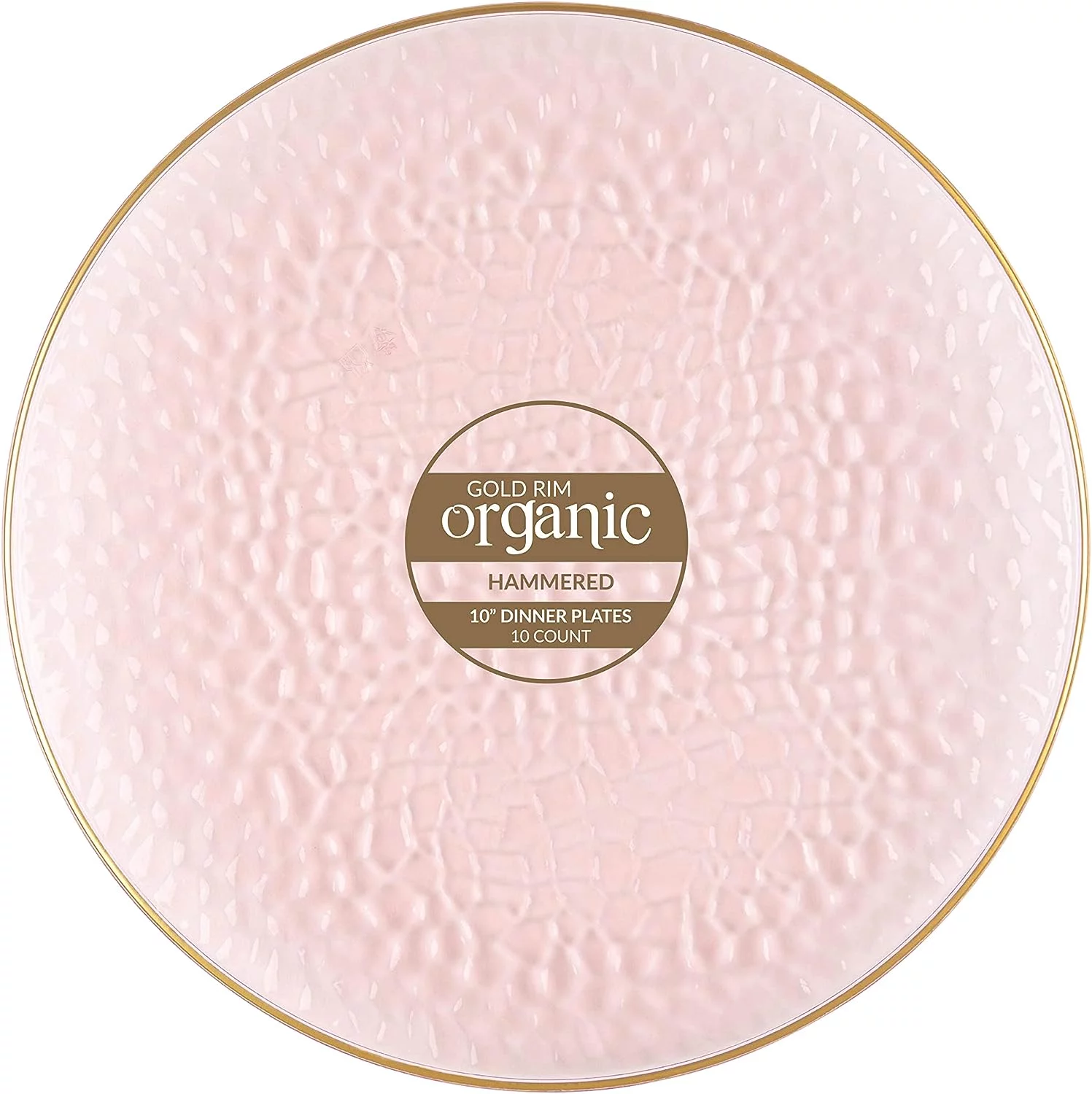 PLASTICPRO Pack of 30 Disposable Plastic Plates Fancy Dinner Plate Heavy Weight, Hammered Pink With Gold Rim 10