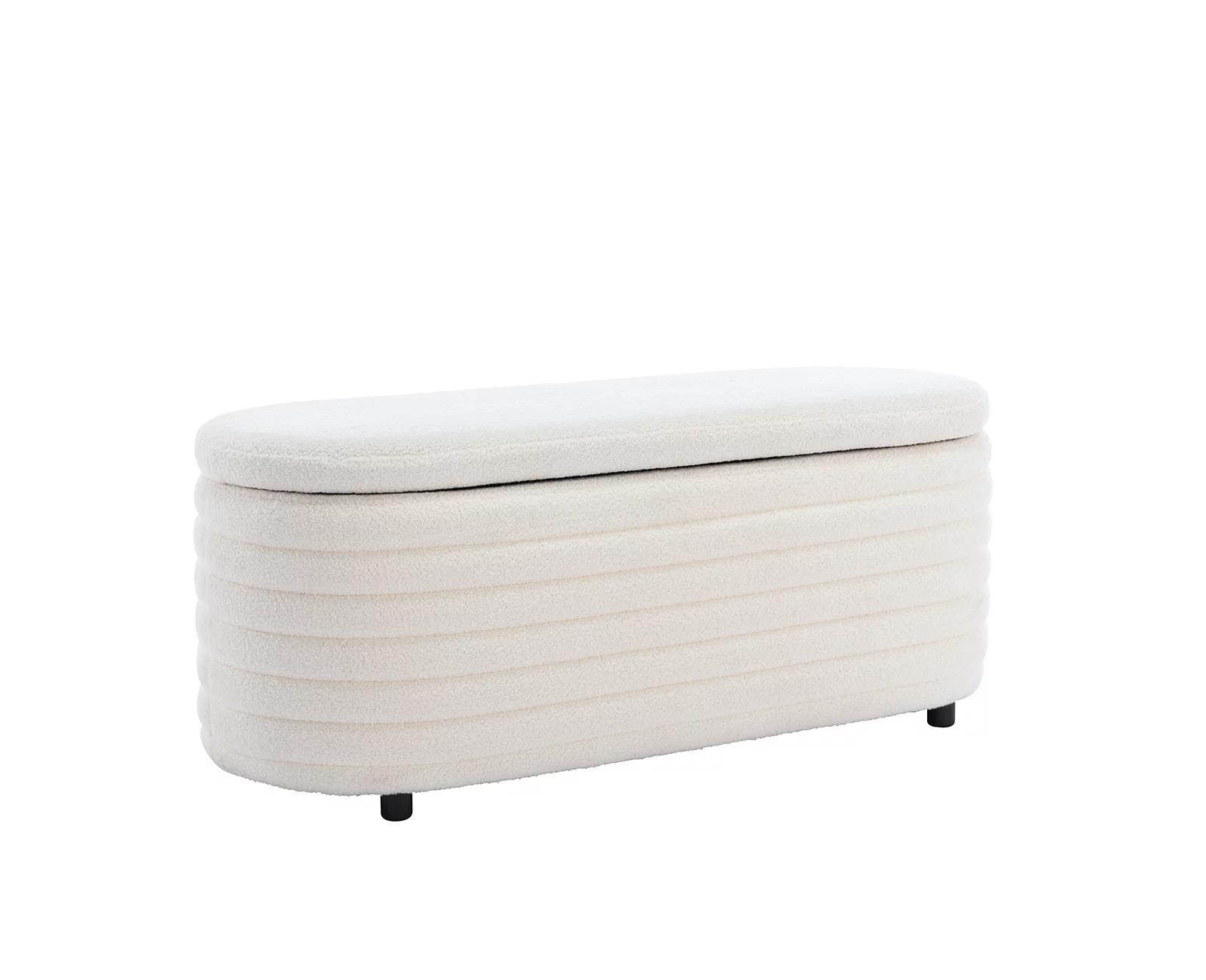 Guyou Storage Ottoman Bench, Upholstered Faux Fur Modern End of Bed Stool Entryway Bench with Safety Hinges for Bedroom Living Room Hallway, White