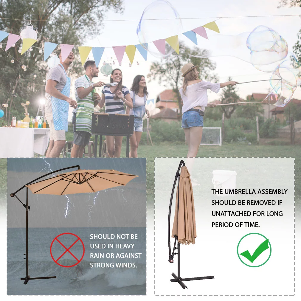 New Tan Patio Umbrella Offset 10' Hanging Umbrella Outdoor Market Umbrella D10
