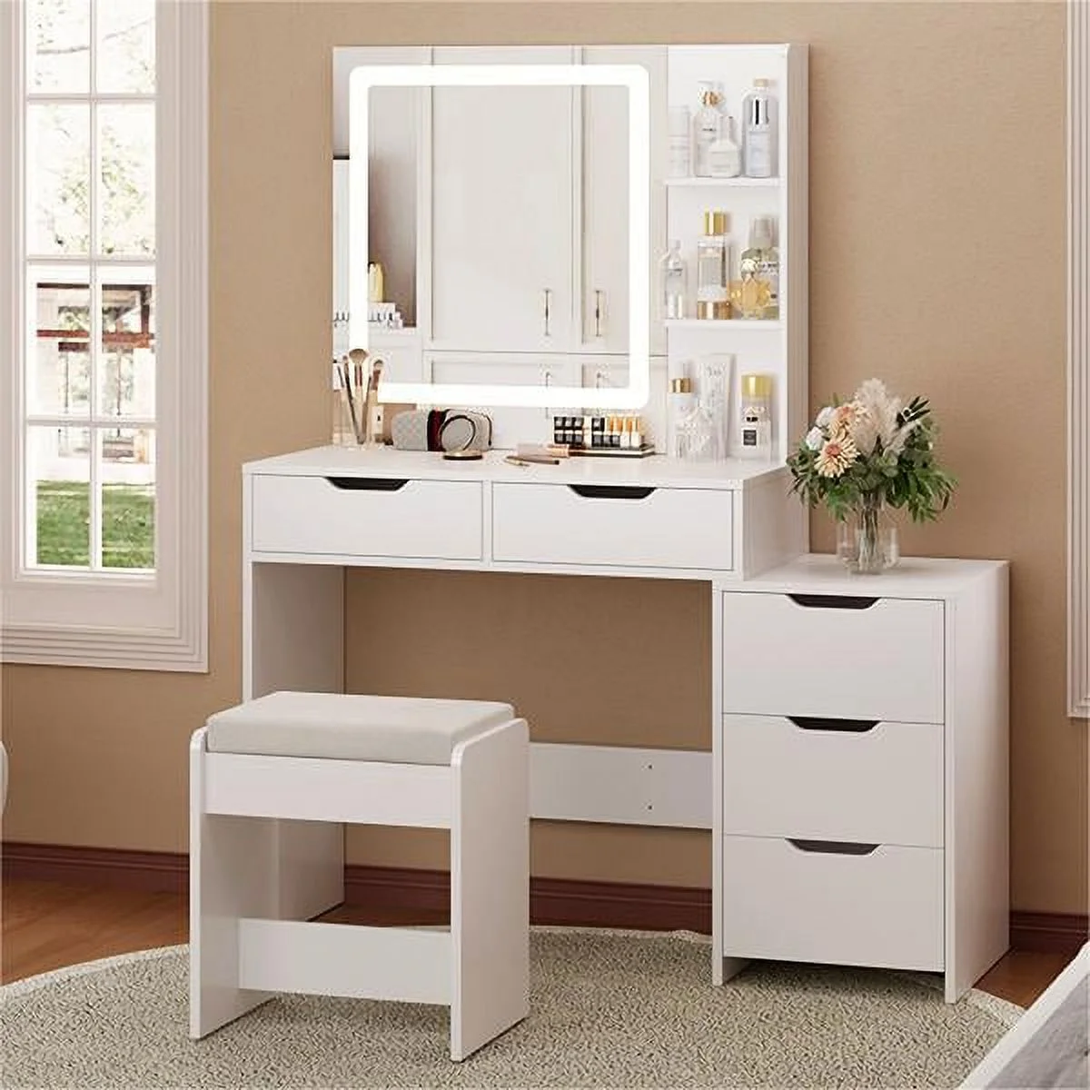 Vanity Desk, Lofka Makeup Vanity with Mirror and Lights, Large Vanity Table Set, White