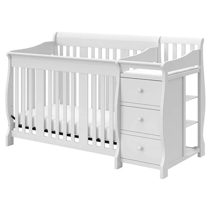 6-Drawer Double Dresser and Baby Crib with Changing Table Set in Pure White