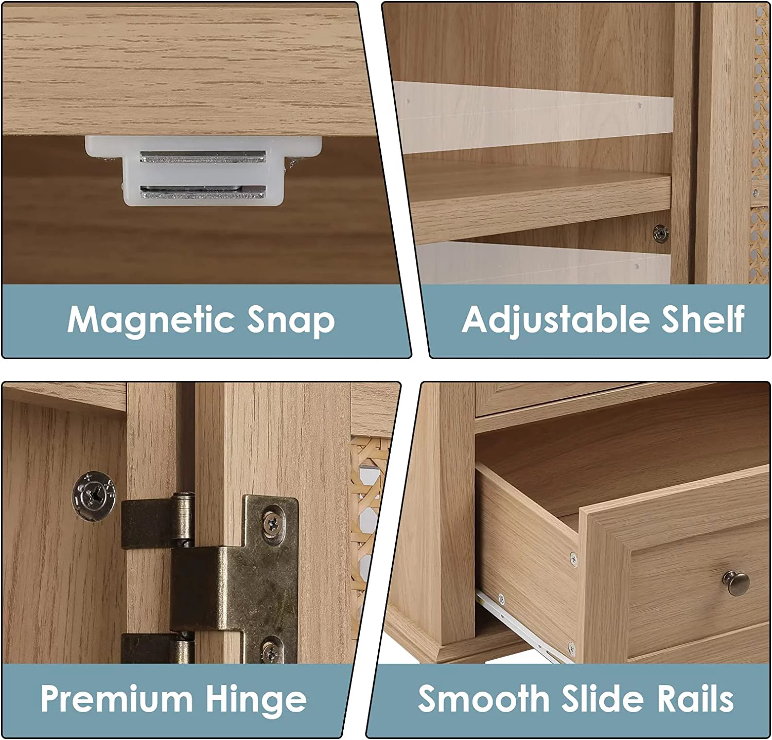 ONKER Kitchen Pantry Storage Cabinet, Tall Cabinet with Rattan Doors and 2 Drawers, Freestanding Cupboard with Adjustable Shelves, Utility Pantry for Kitchen, Dining Room,White