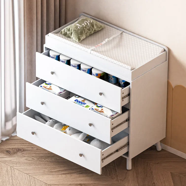 3 Drawer Changing Table and Storage Dresser with Open storage compartment and Removable Pad, Baby Changing Table for Kids rooms,White
