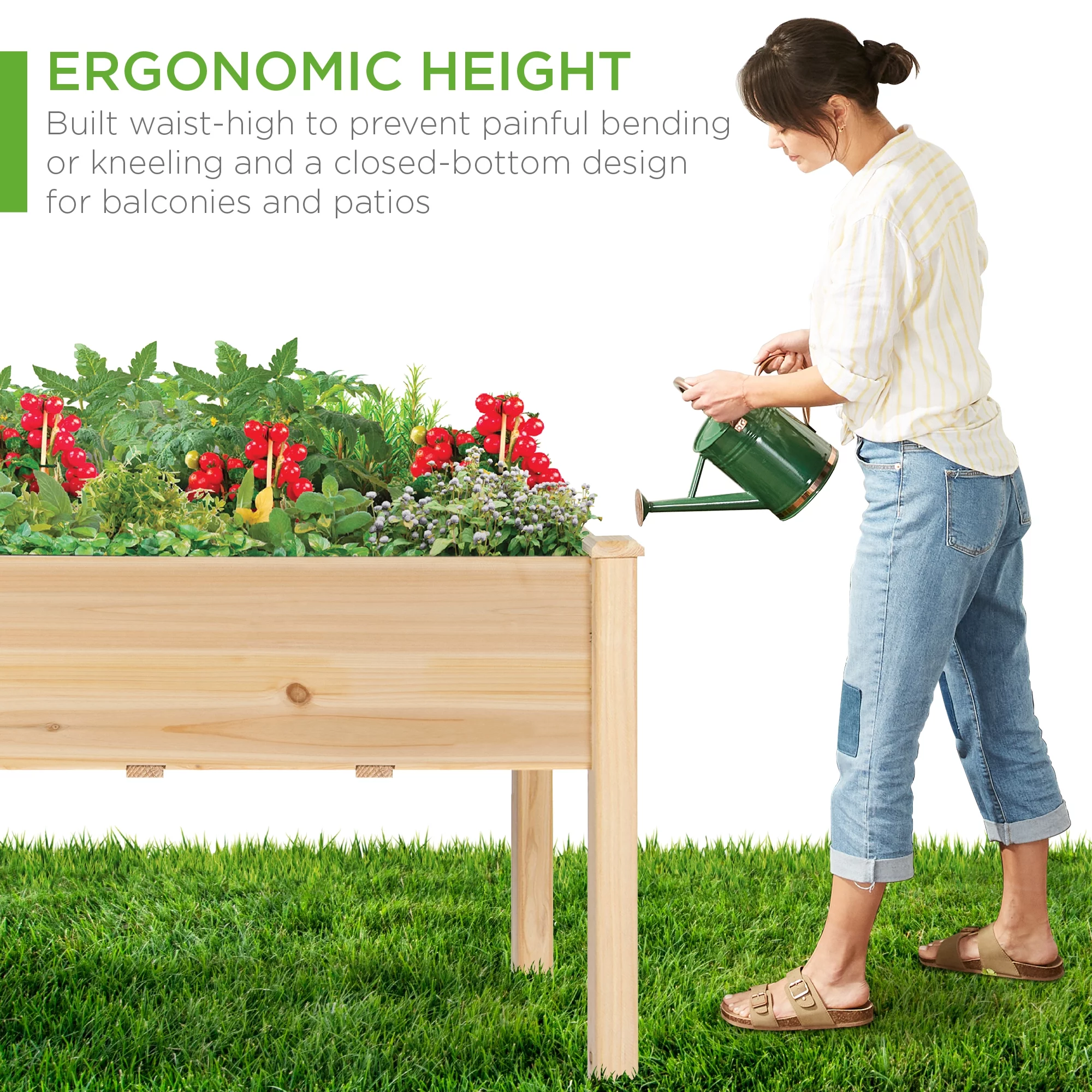 Best Choice Product 48x24x30in Raised Garden Bed, Elevated Wooden Planter for Yard w/ Foot Caps, Liner - Natural