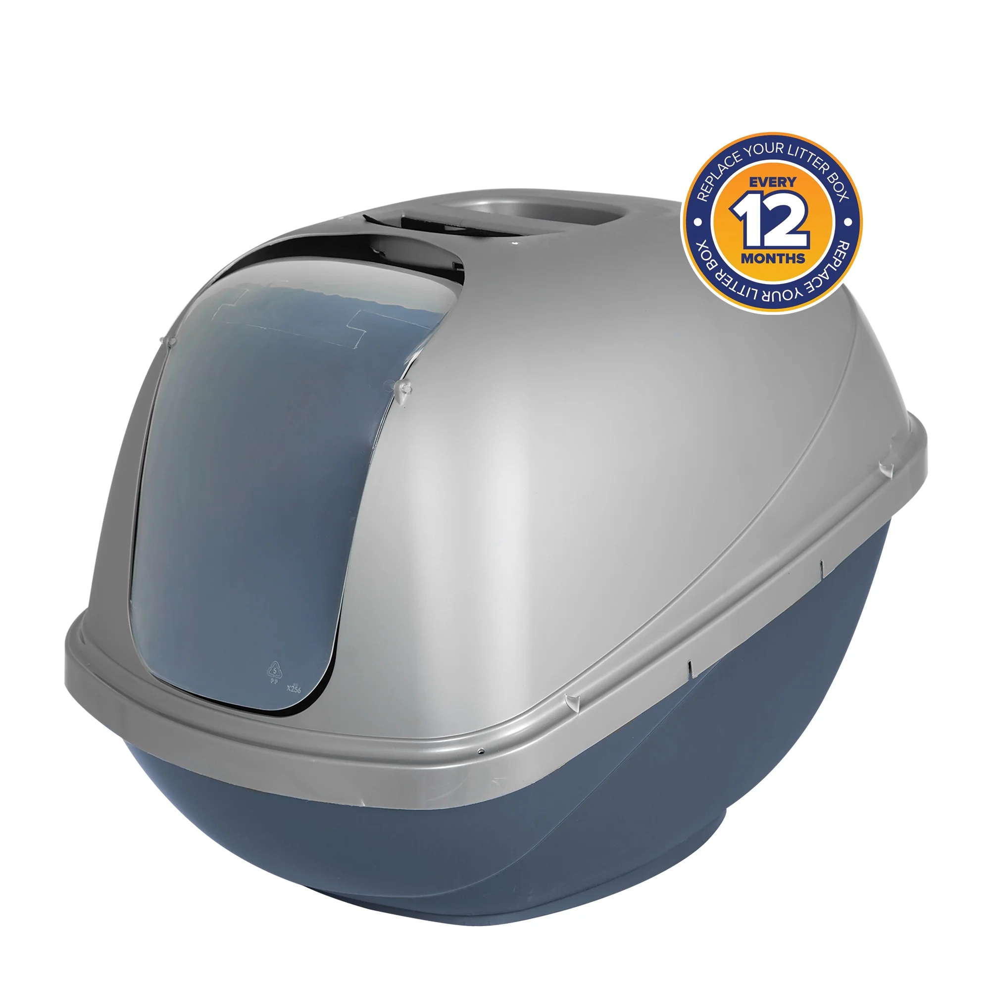 Petmate Basic Hooded Enclosed Cat Litter Pan Covered Plastic Box with Door, Large, Blue Silver